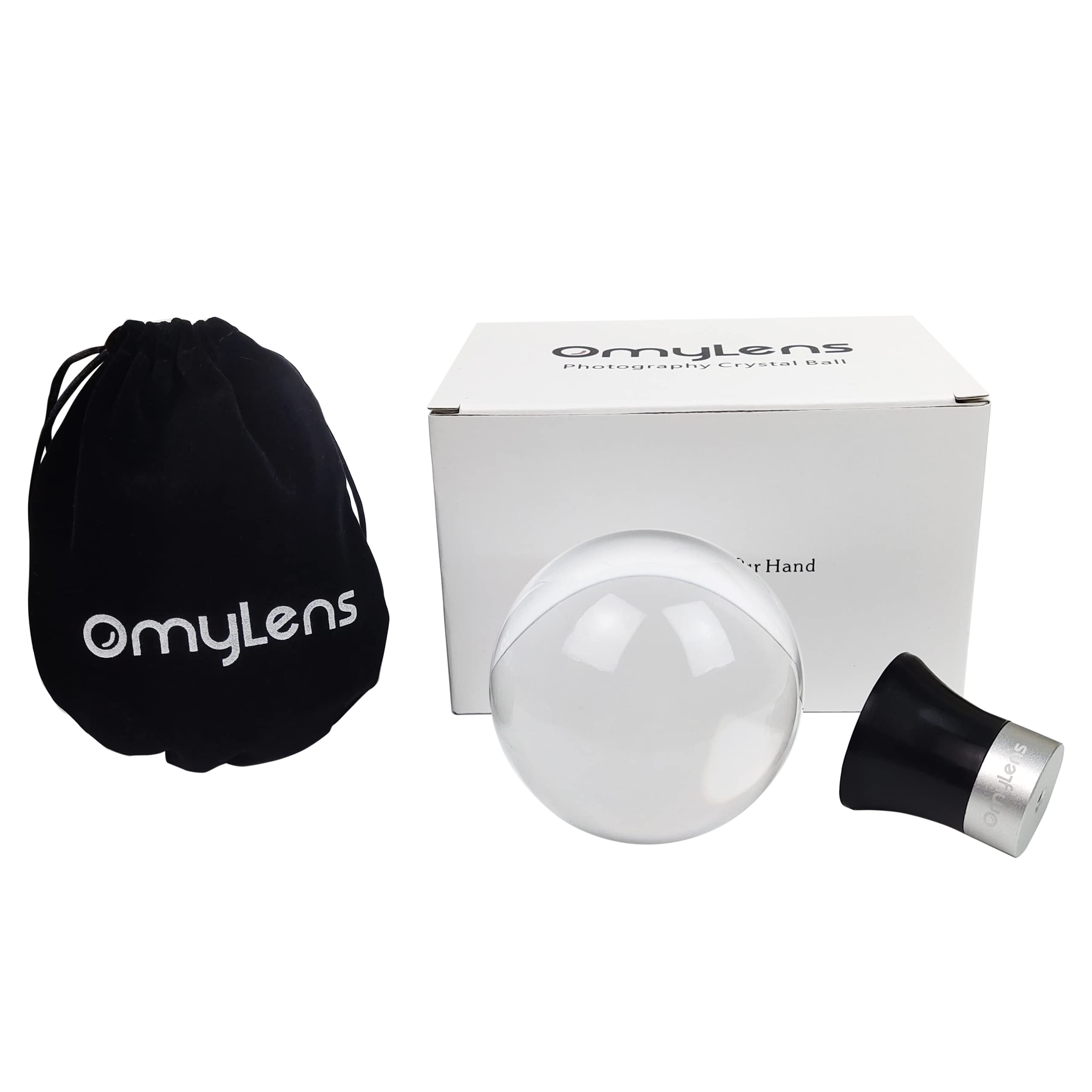 Omylens Lens Ball With Mount, K9 Crystal Ball (80Mm) + Suction Mount Cup + Flat Base (1/4'' 20 General Internal Thread) + Silk B