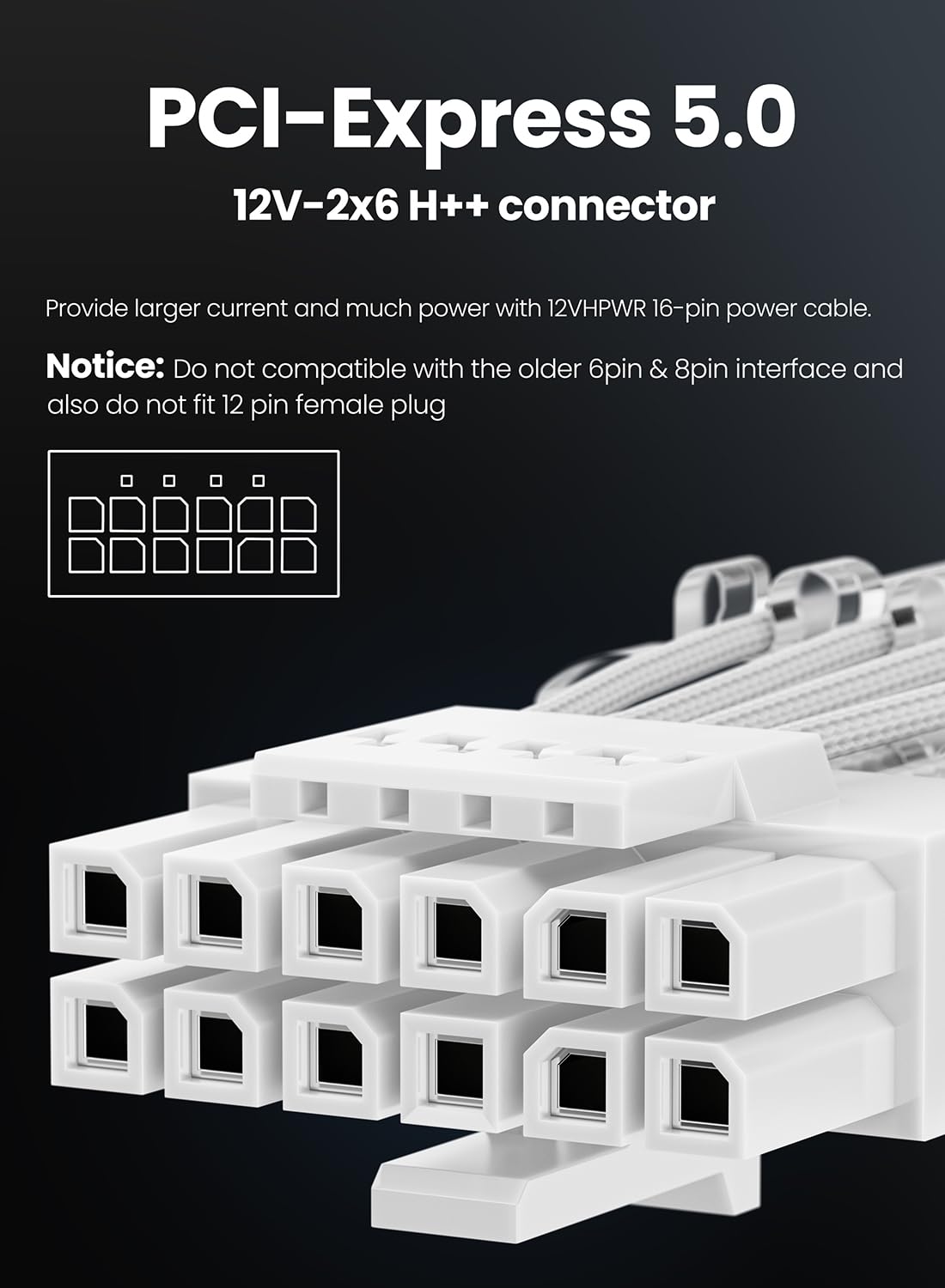 Fasgear 16Pin Gpu Power Cable   70Cm Pci E 5.0 12Vhpwr 600W 12+4 Male To Male 12V 2X6 Psu Sleeved Cable For Rtx 3090Ti 4070 Ti 4