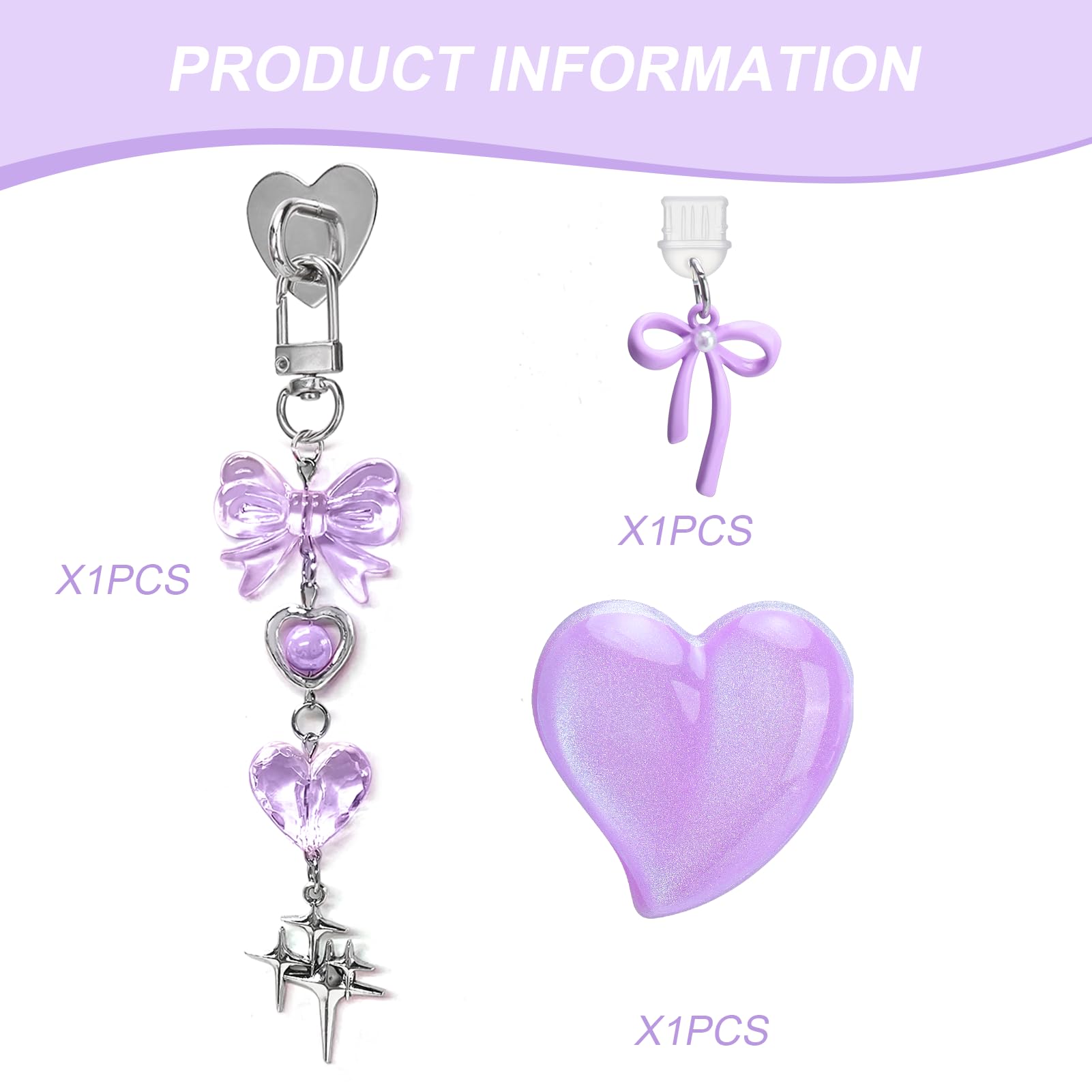 Aiersa Cute Charms Set For Kindle,Including Dust Plug Charm Type C/Usb C,Heart Grip Holder,Bling Keychains With Hook For Kindle