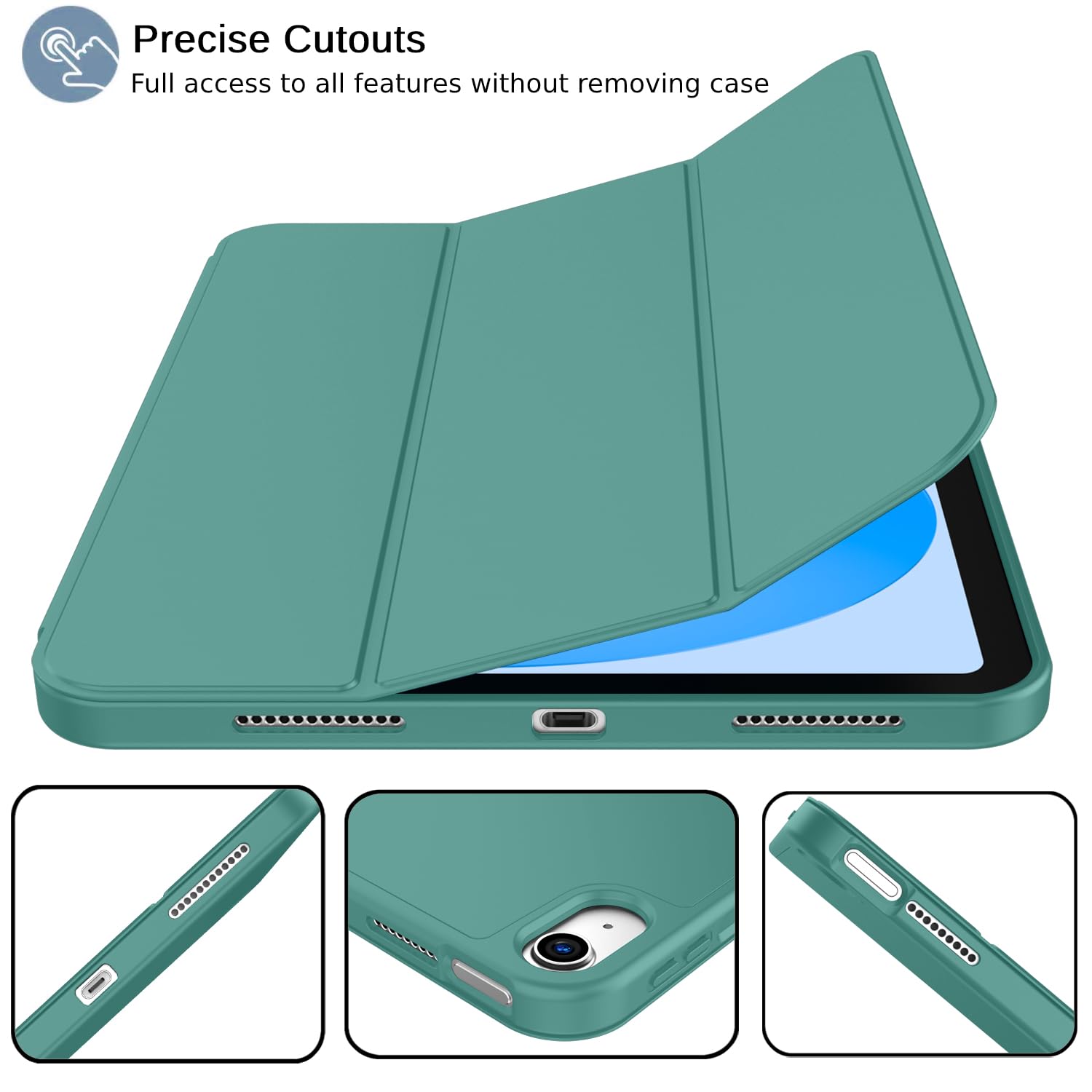 Imieet New Ipad (A16) 11Th Generation Case 11 Inch 2025, Ipad 10Th Generation Case 2022 10.9 Inch With Pencil Holder, Trifold Stand Smart Cover With Soft Tpu Back,Auto Wake/Sleep(Forest Green)