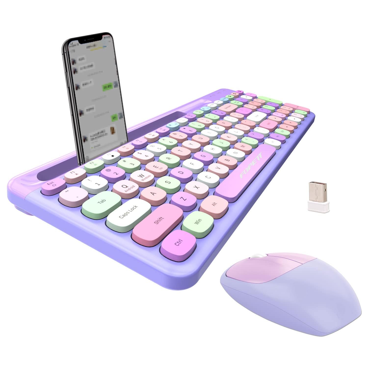 Fopett 2.4Ghz Wireless Keyboard And Mouse Set With Phone Holder   Compact Full Size Keyboard   Compatible With Windows/Laptop/Pc
