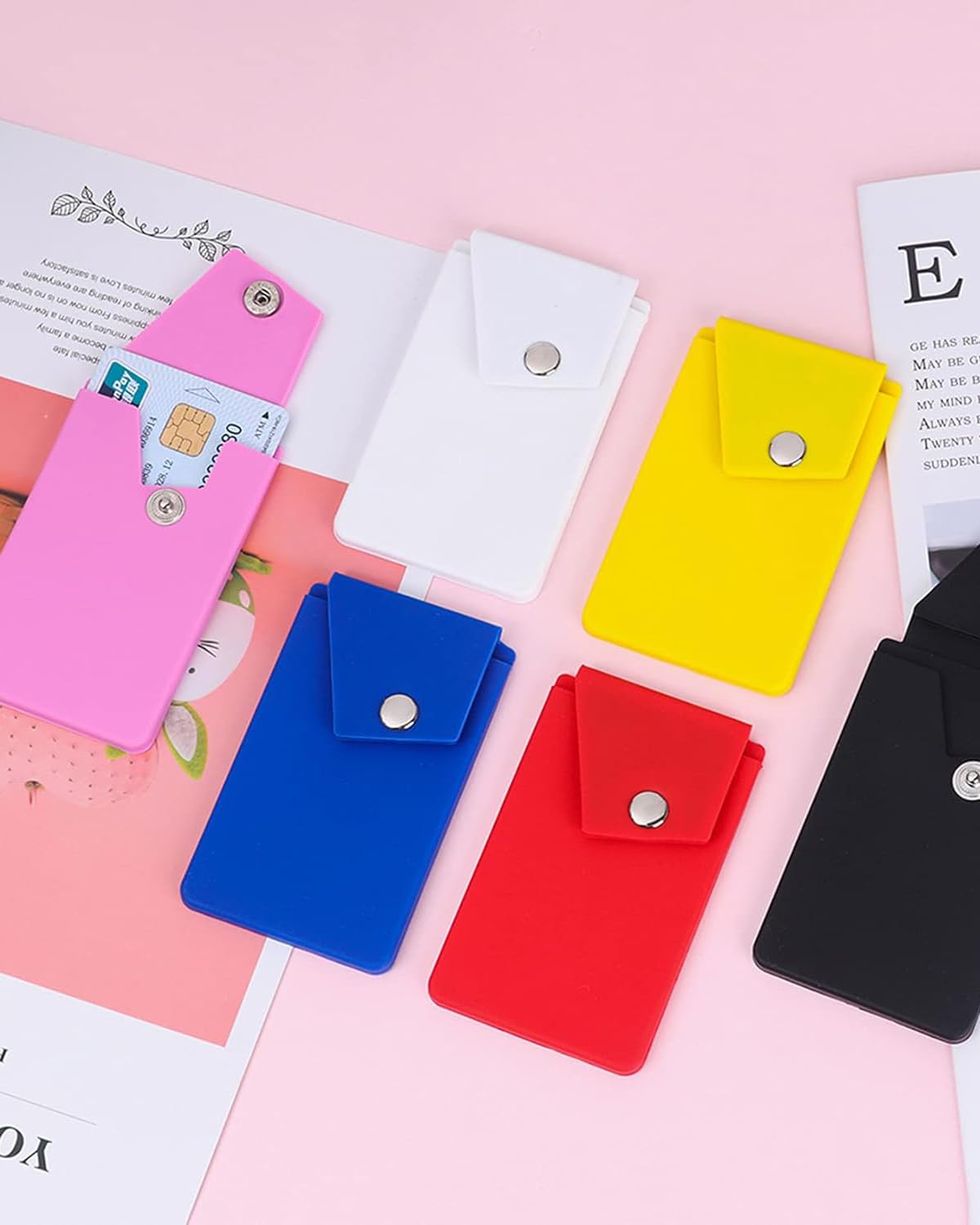 Biajiya Phone Wallet Card Holder Silicone Wallet Stick On Id Credit Card Pocket For Smartphones (5Pc Snap)