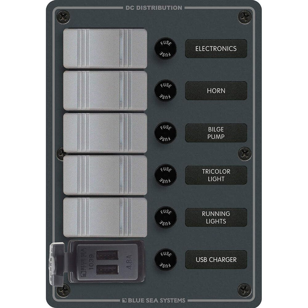 Blue Sea 8121 - 5 Position Contura Switch Panel W/Dual Usb Chargers - 12/24V Dc - Black,WBAUVB0BDSLVYNT