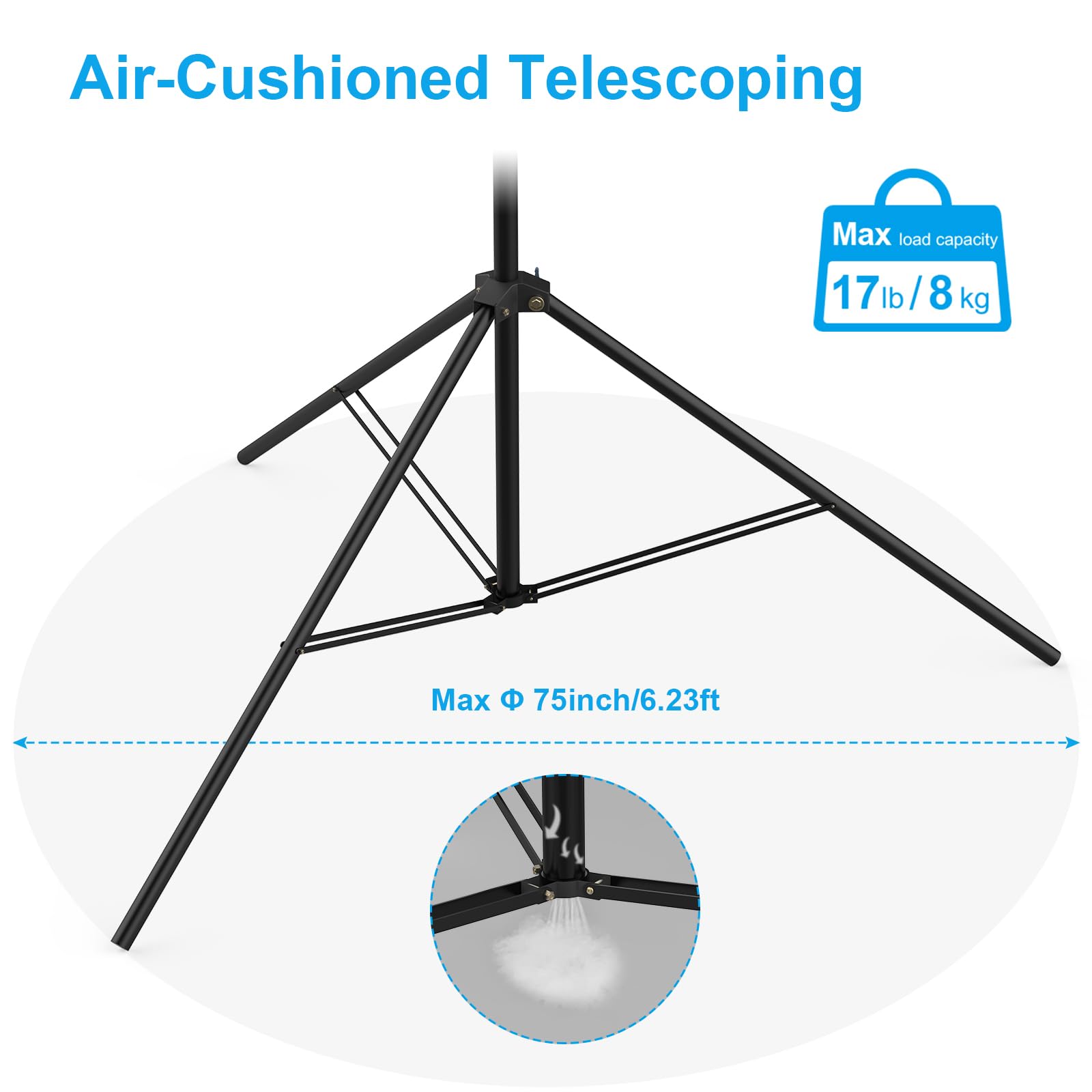 Geordgy 20' Heavy Duty Tripod Stand, 240''/20Ft/600Cm Air Cushioned Super Tall Tripod Telescoping Tripod Sky High Light Stand Fo