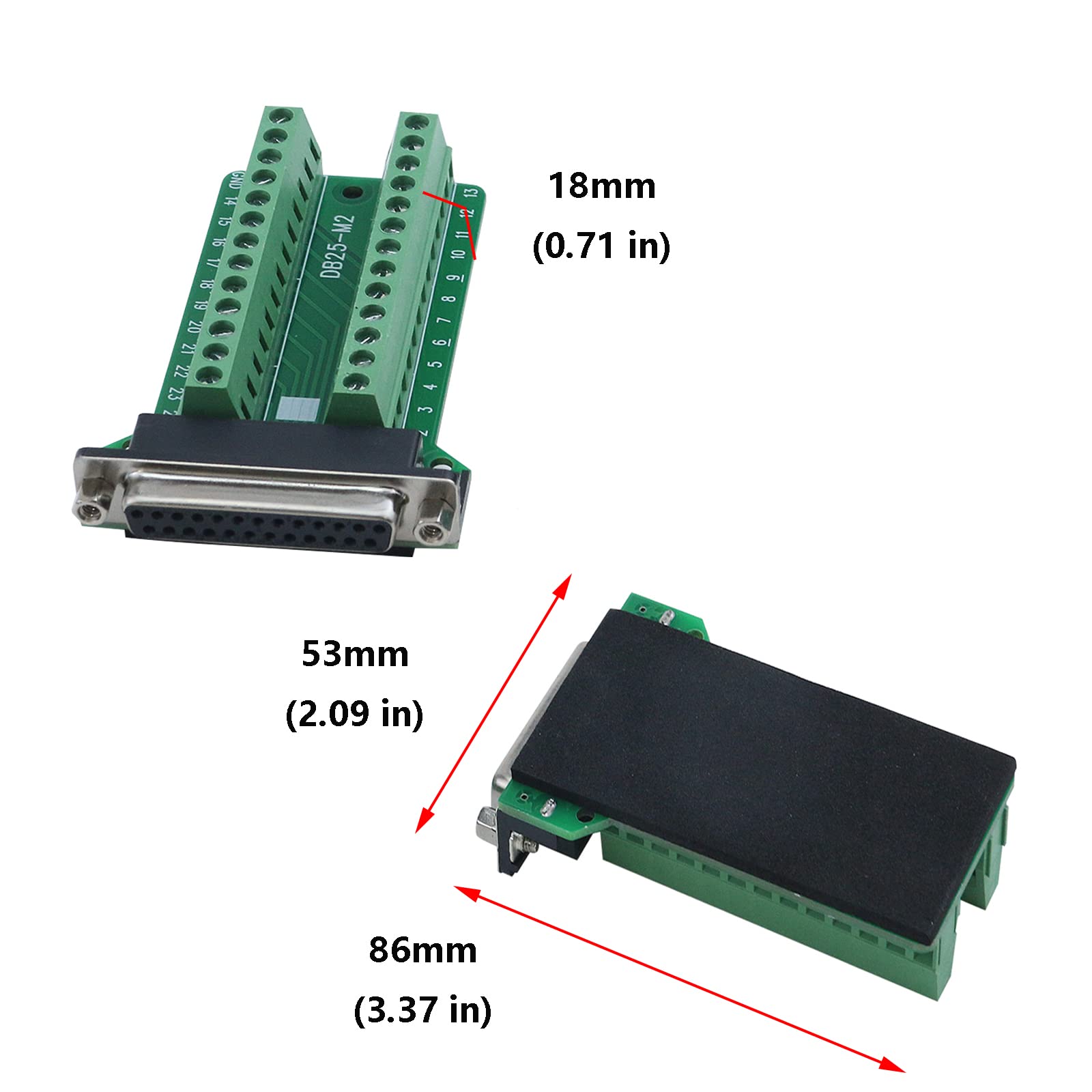 Antrader 2Pcs Db25 Breakout Connector D-Sub 25-Pin Female Adapter Rs232 To Terminal Board Signal Module
