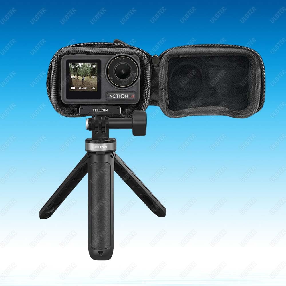 Ulbter Mini Bag Case For Dji Osmo Action 4 / Action 3 Camera + Rubber Lens Cap Cover [1+2 Pack], Carrying Portable Storage Boxes