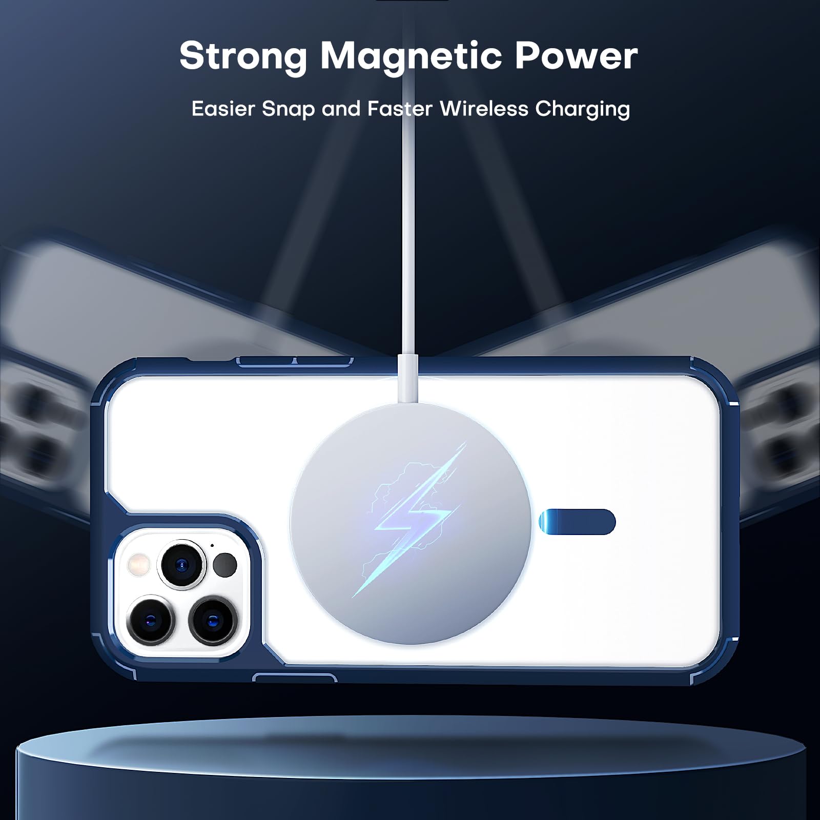 Tauri For Iphone 12 Pro Max Case Blue, Compatible With Magsafe [Yellowing Resistant] With 2X Screen Protectors, Military Grade P