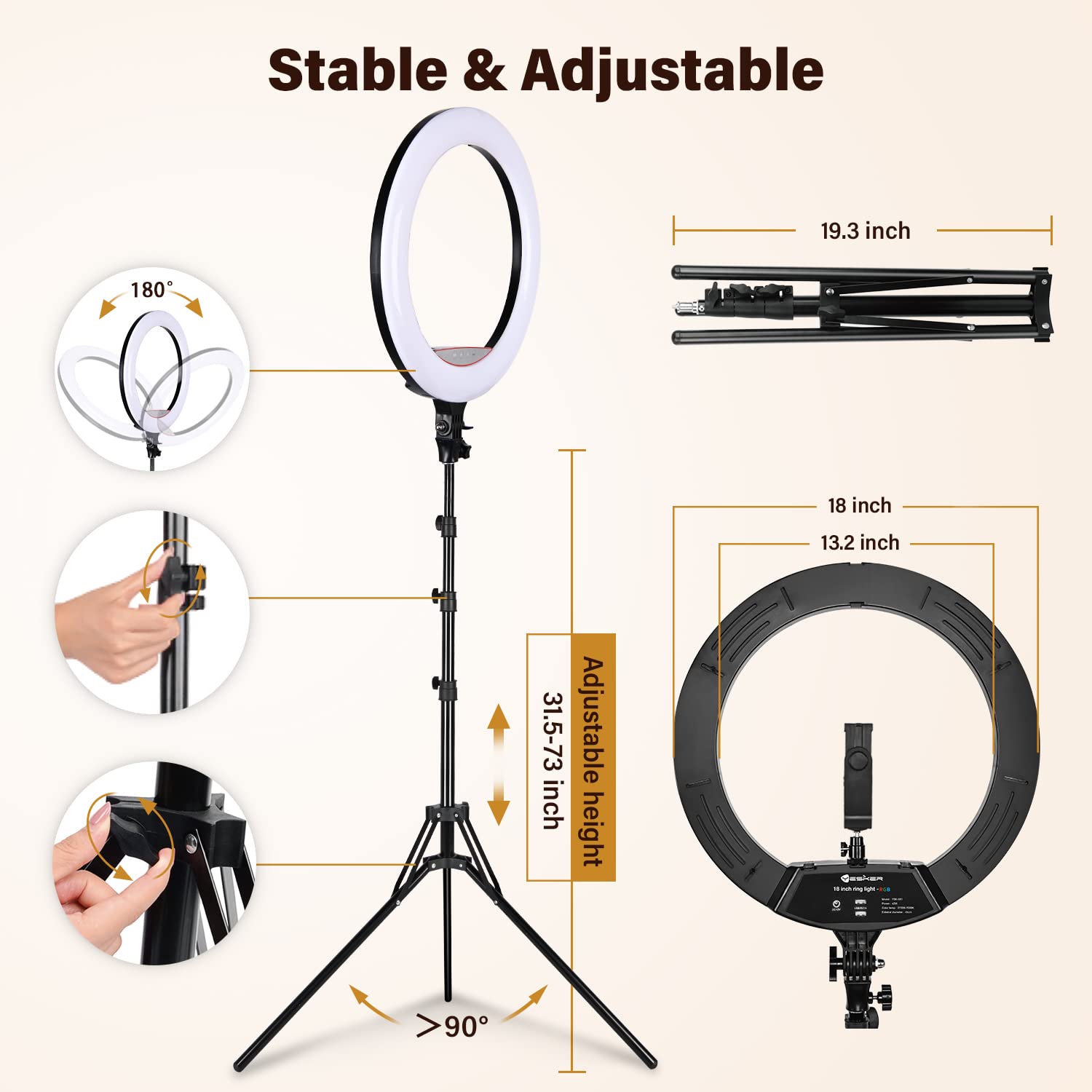 Yesker Ring Light With Tripod Stand And Phone Holder 18 Inch Rgb Ringlight 25 Rgb Modes Bi Color Adjustable 2700 7000K Led Selfi