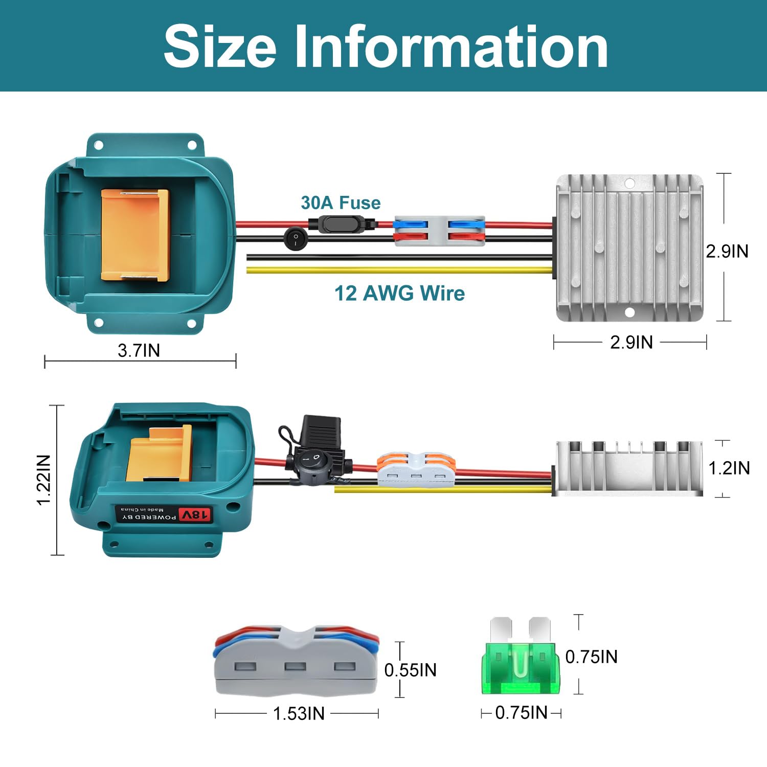 18V To 12V Step Down Converter For Makita 18V Lxt For Power Wheel Battery Adapter, Dc 12V 15A 180W Buck Converter Regulator With