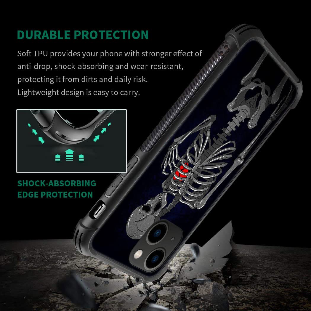 ZHEGAILIAN iPhone 14 Case Brake Heart Skeleton Tempered Glass Soft TPU Shock Protective 6.1-inch