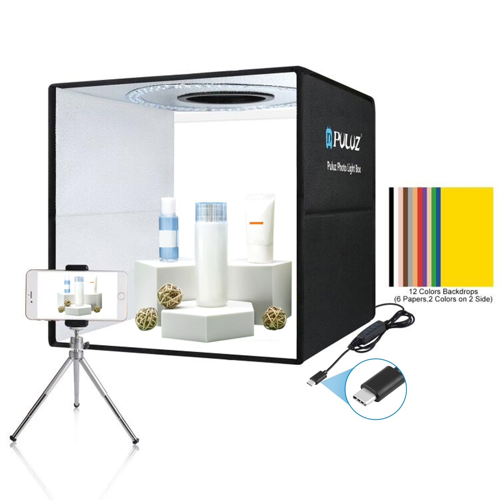 Photo Studio Box, Puluz 40Cm Folding Lightbox 160 Led Ring Light Portable Photo Studio Photography Shooting Tent Box Kit 12 Colo