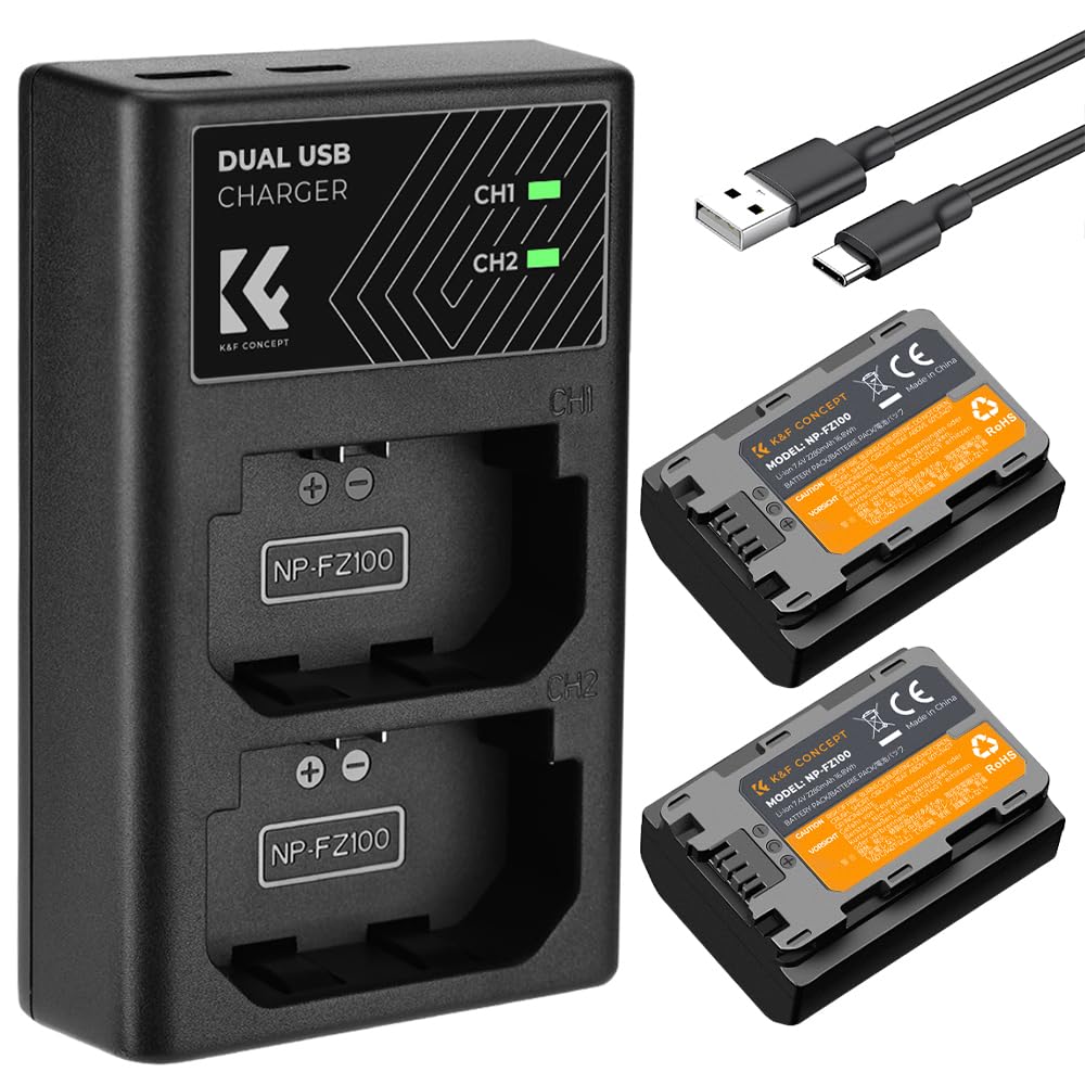 K&F Concept Np Fz100 Battery And Dual Slot Charger Set For Sony A7Iii, A7Iv, A7C, A6700, A6600, Zv E1, Zv E10Ii, Fx3, Fx30, A9,