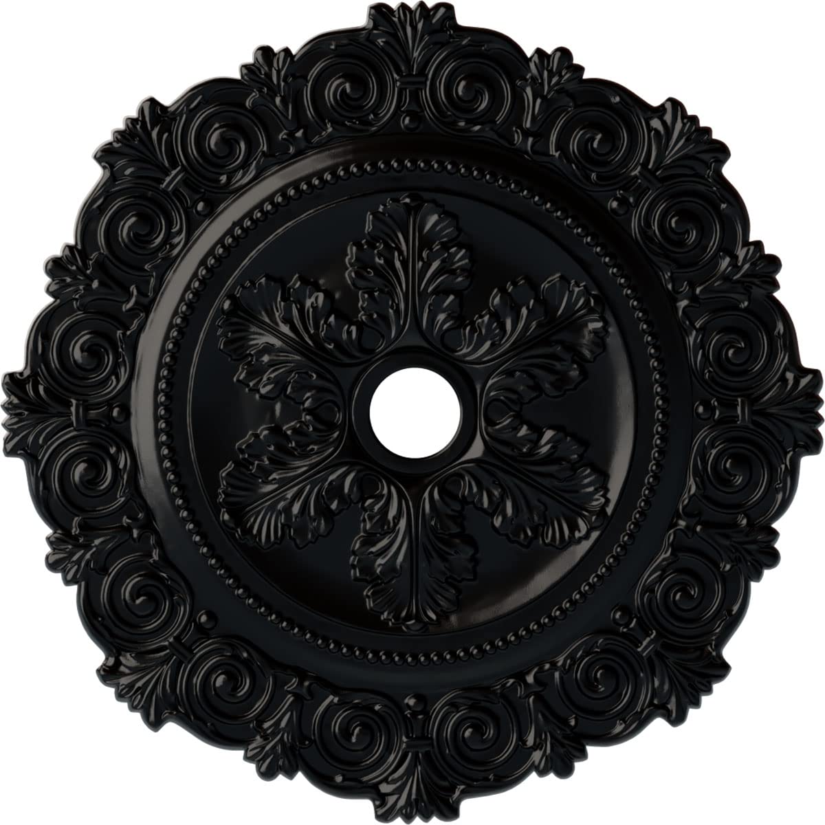 33 1/4OD x 3 5/8ID x 1P Scroll Medallion (Fits Canopies up to 3 5/8), Hand-Painted Jet Black