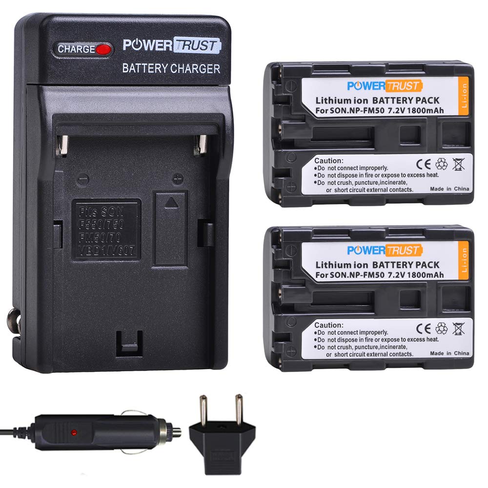 Powertrust 2 Pack Np Fm50 Np Fm50 Battery And Fast Charger For Sony Np Fm30 Np Fm51 Np Qm50 Np Qm51 Np Fm55H Trv280 Trv350 Trv25