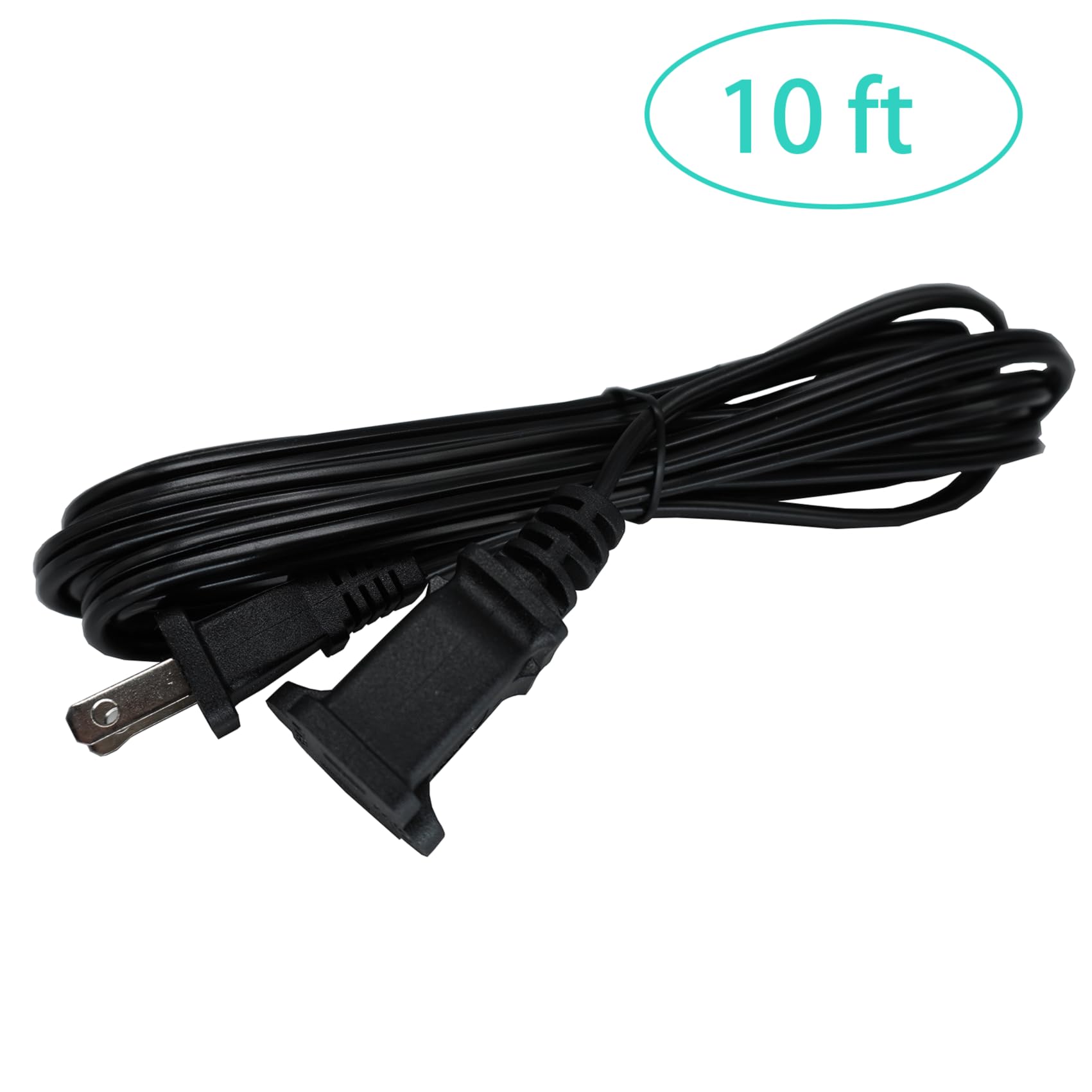 Black Extension Cord 10 Ft, Indoor Us Male Female Power Cable, 2 Prong Small Extension Cords, Single Plug 18 Awg Extension Cable