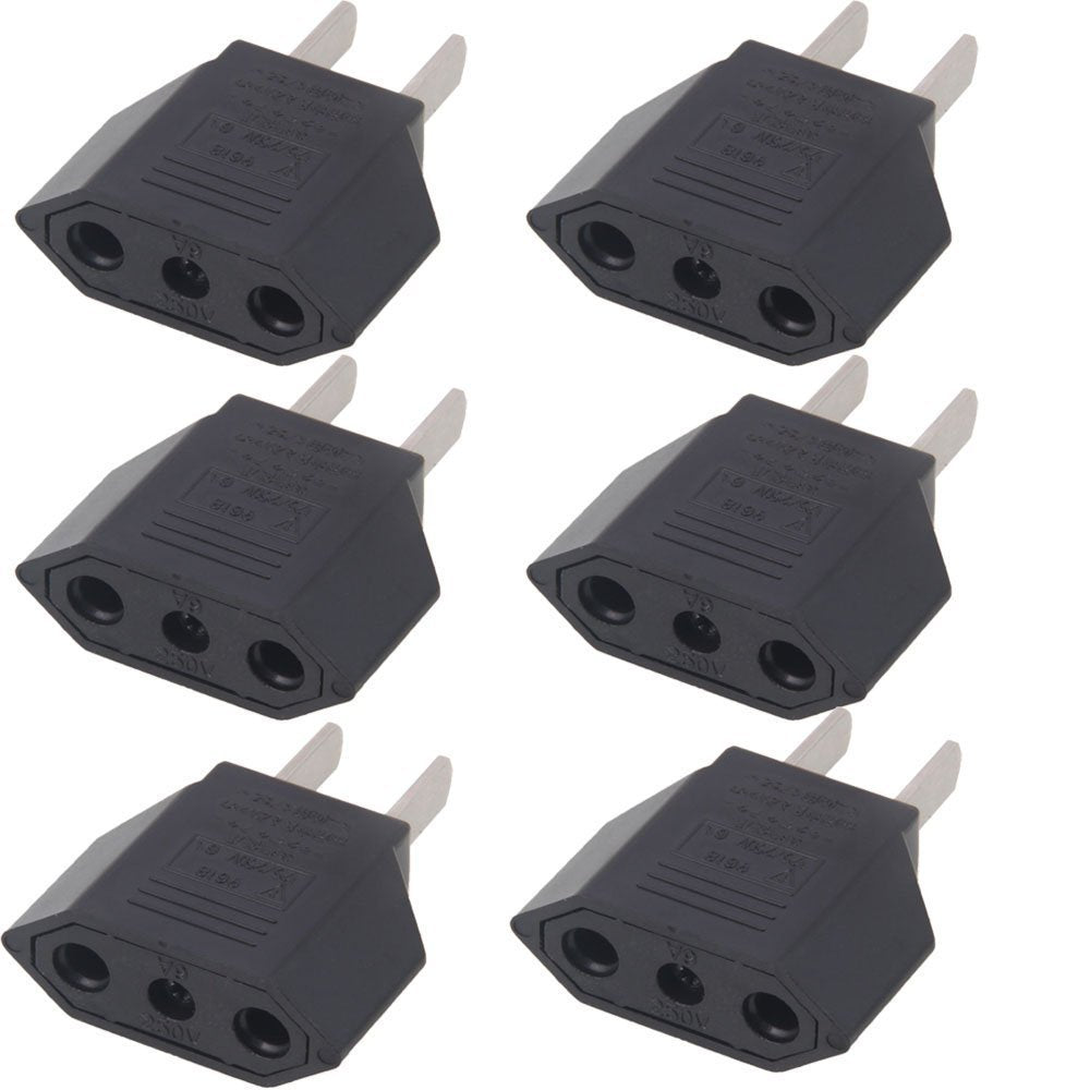 Anrank E U1009618Ak Eu Europe To Us Usa Travel Power Plug Adapter Converter (Black, 6 Pack)