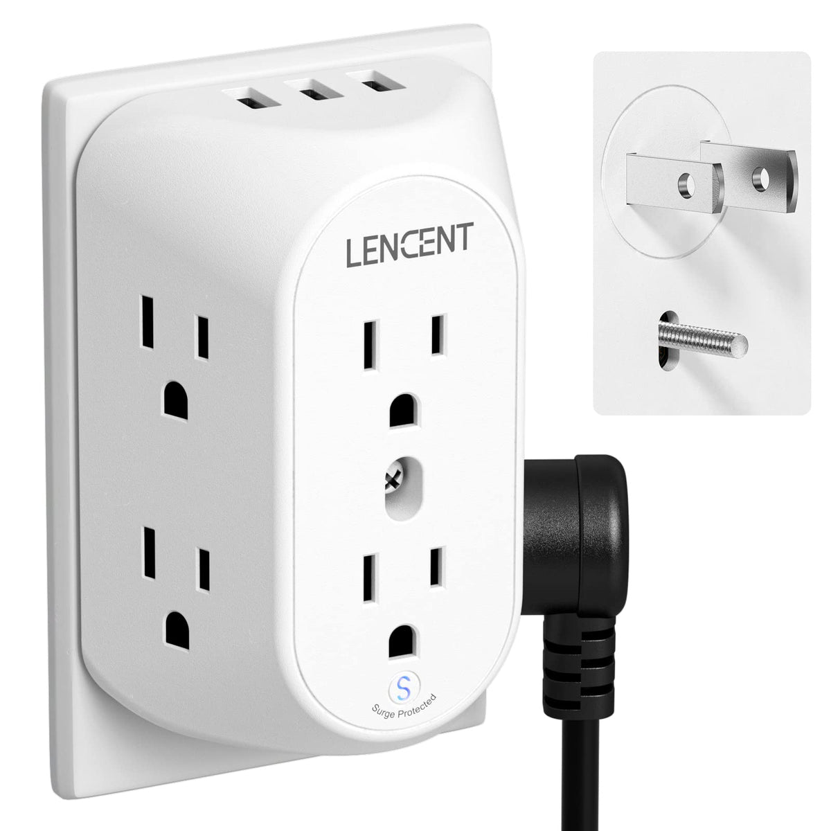 Lencent 2 Prong Power Strip, 2 Prong To 3 Prong Grounding Outlet Adapter, Polarized Plug, 1728J Surge Protector, 3 Sided 6 Outle