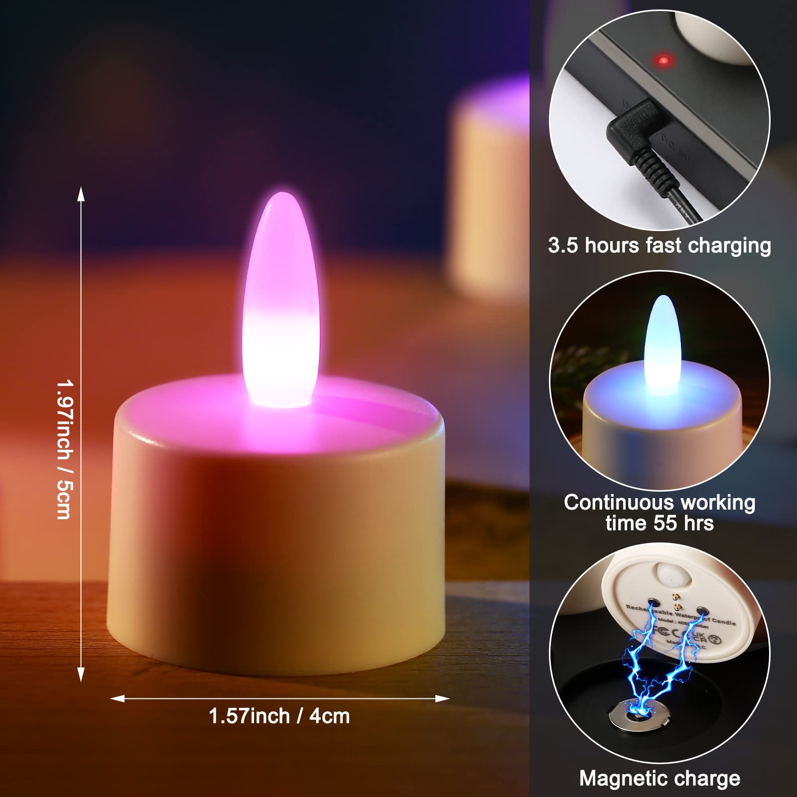 Idyl Light Rechargeable Tea Lights Candles With Charging Base, Flameless Votive Candles With Remote Timer, Flickering 55 Hours W