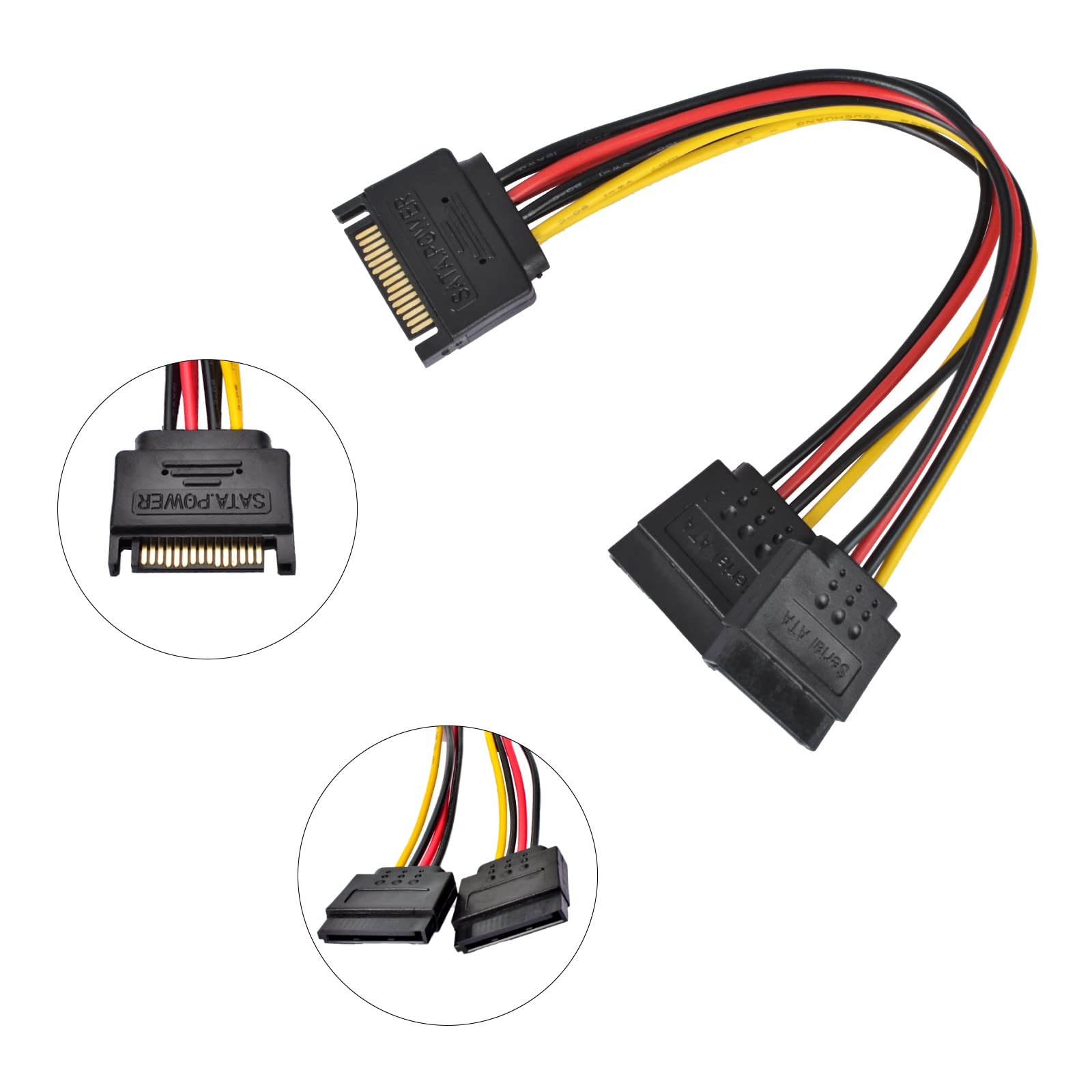 Accencyc 3 Pack Sata Power Splitter 15 Pin Sata Power Extension Cable 9.8 Inch Sata Splitter Sata Power Cable For Hard Drive, Hd