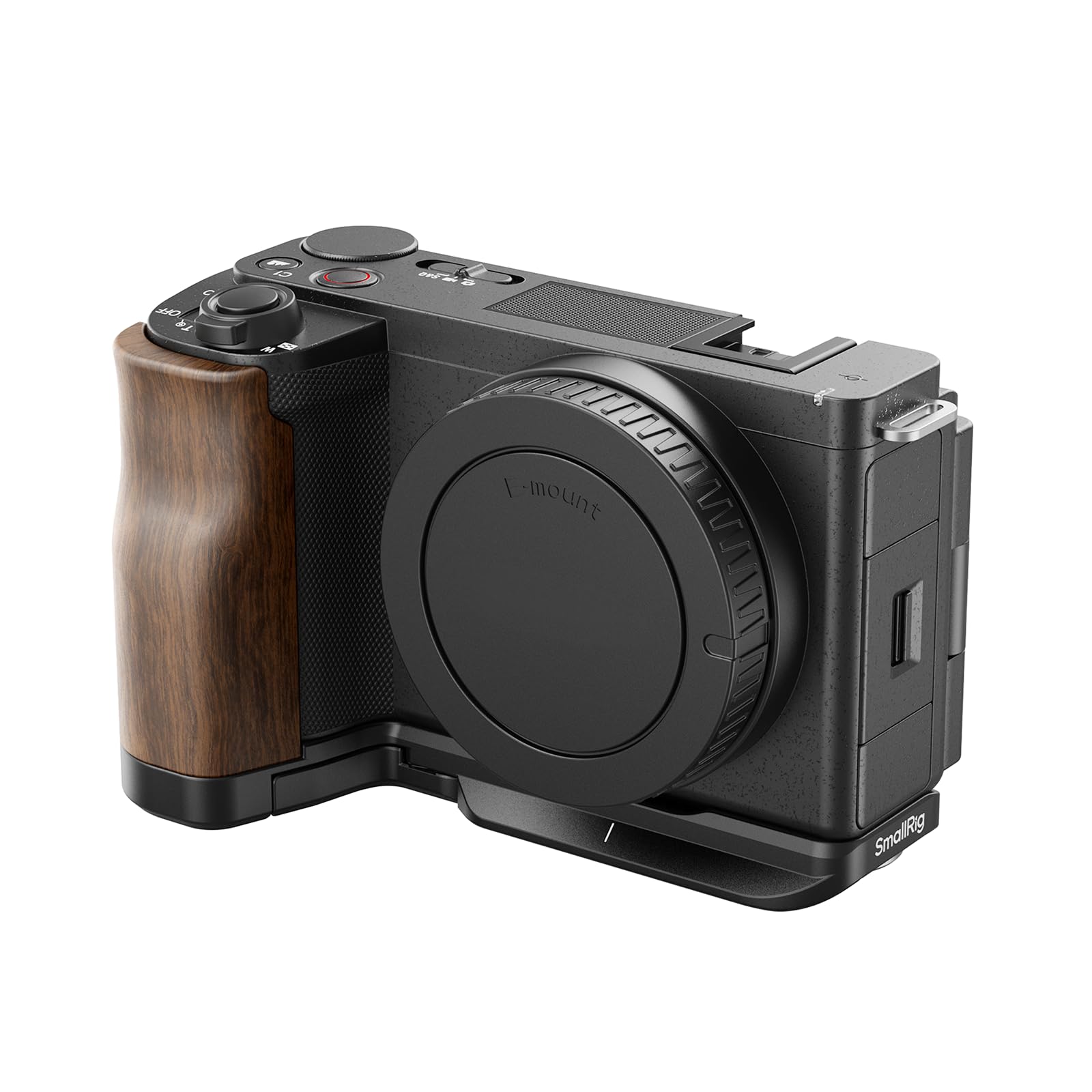 SmallRig ZV-E10 II L-Shape Plate with Wooden Handle, Handgrip for Sony ZV-E10 II, Built-in Quick Release Plate for Arca, 1/4-20 