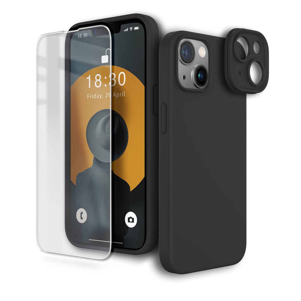 Surphy (3 In 1 Designed For Iphone 13 Case With Screen Protector + Hard Camera Protector, Liquid Silicone Phone Case With Replac