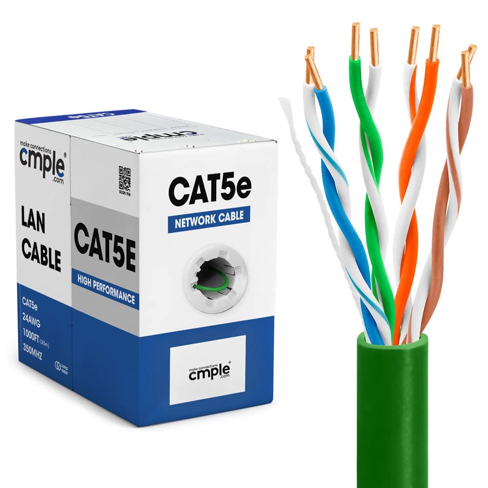 Cmple   Cat5E Ethernet Cable 1000Ft Gigabit Network Cat 5E Bulk Unshielded Twisted Pair (Utp), Solid 24Awg Cmr 350 Mhz Green