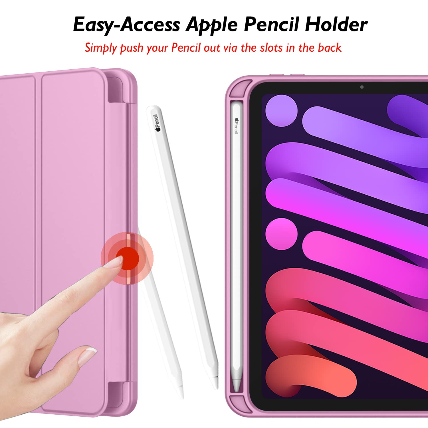 Imieet Ipad Mini 7 Case 2024 (A17 Pro), Ipad Mini 6 Case (8.3 Inch,2021 Model), Ipad Mini 7Th/6Th Generation Case With Pencil Holder, Trifold Stand Smart Case With Soft Tpu Back,Pastel Violet
