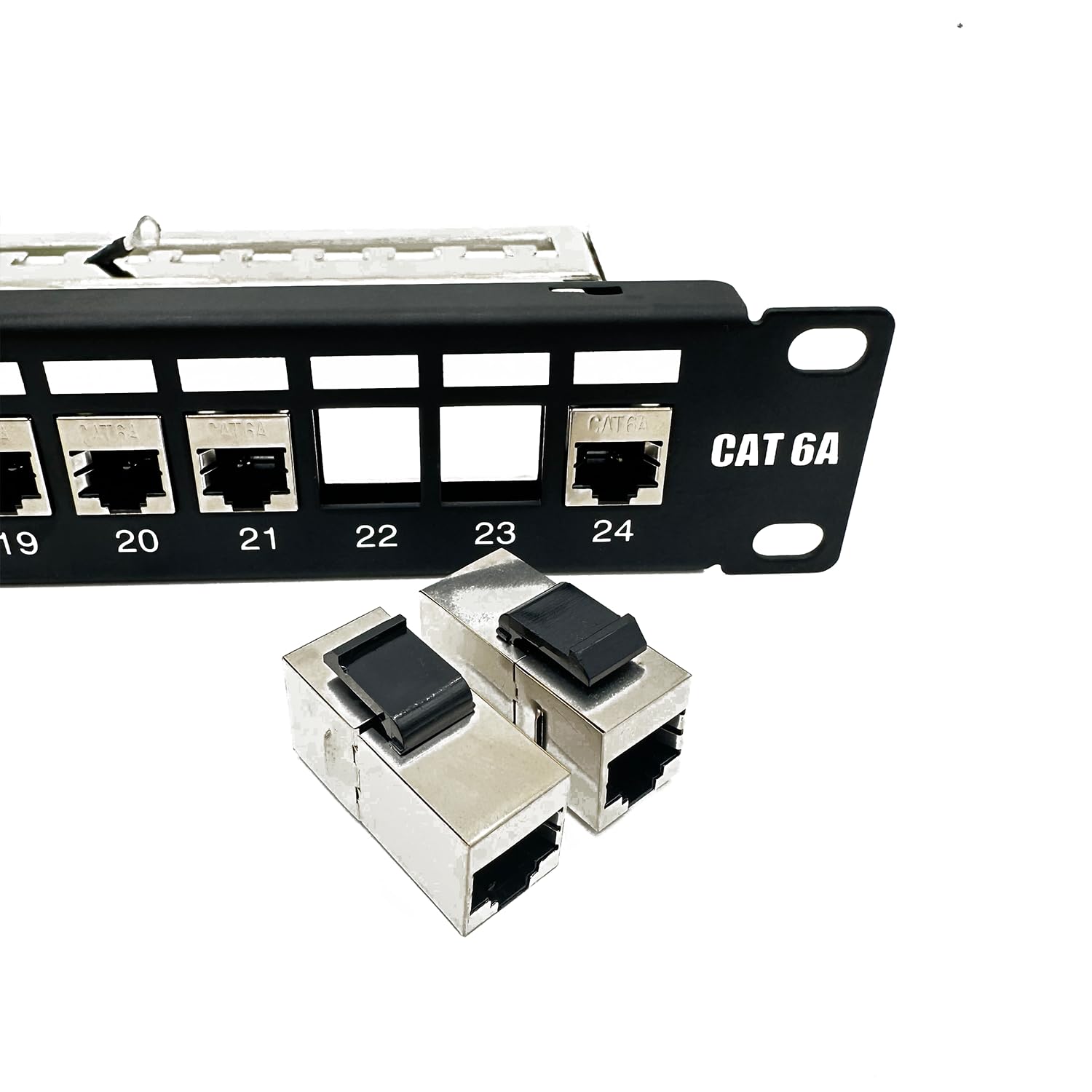Ets 24 Port Cat6A Ftp Shielded 1U Patch Panel 19 Inch Loaded W/Tool Less Keystone Jacks Rackmount Or Wallmount