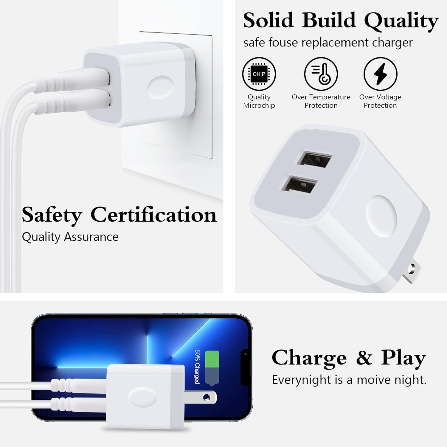 Wall Charger,Usb Brick 3Pack 2.1A/5V Dual Port Usb Plug Charger Cube Power Adapter Fast Charging Block For Iphone 16 15 14 13 12