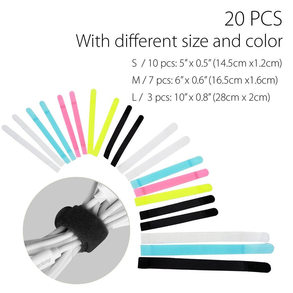 Avantree Pack Of 20 Reusable Cord Organizer Keeper Holder, Fastening Cable Ties Straps For Earbud Headphones Phones Electronics