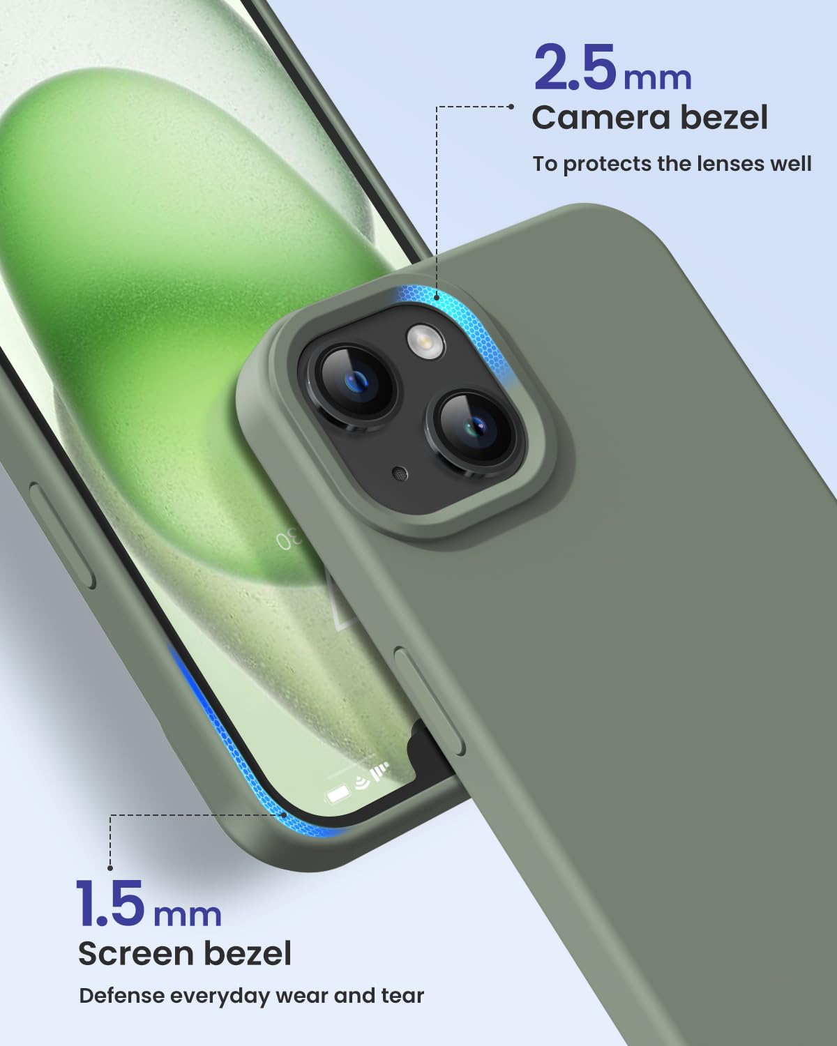 Buydot Designed For Iphone 15 Case, Silicone [12Ft Military Grade Protection] Phone Case With [2 Screen Protectors], [Anti Scrat