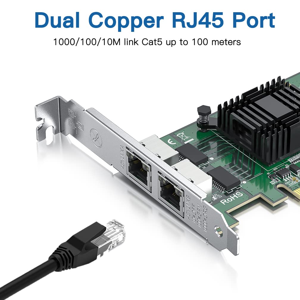 Gigabit Dual Nic Card With Intel I350 Chip, 1Gb Network Card Compare To Intel I350 T2 Nic, Dual Rj45 Ports, Pci Express 2.1 X4,