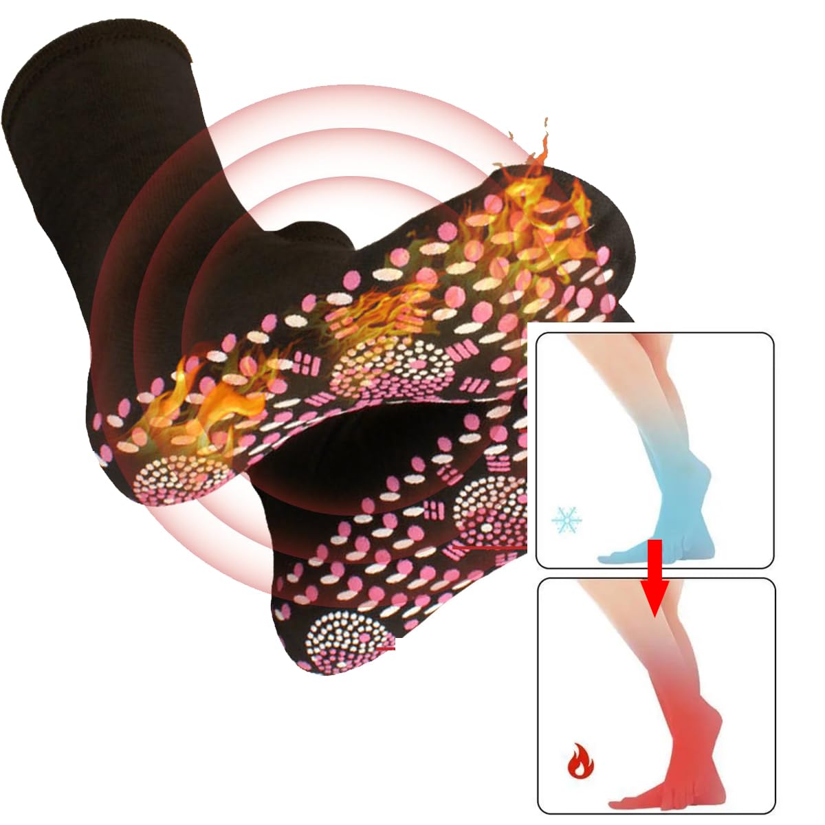 Wenfeng 3 Pair Tourmaline Thermal Circulation Acupressure Self-Heating Shaping Socks,Afiz Tourmaline Health Sock,Foot Massage Th