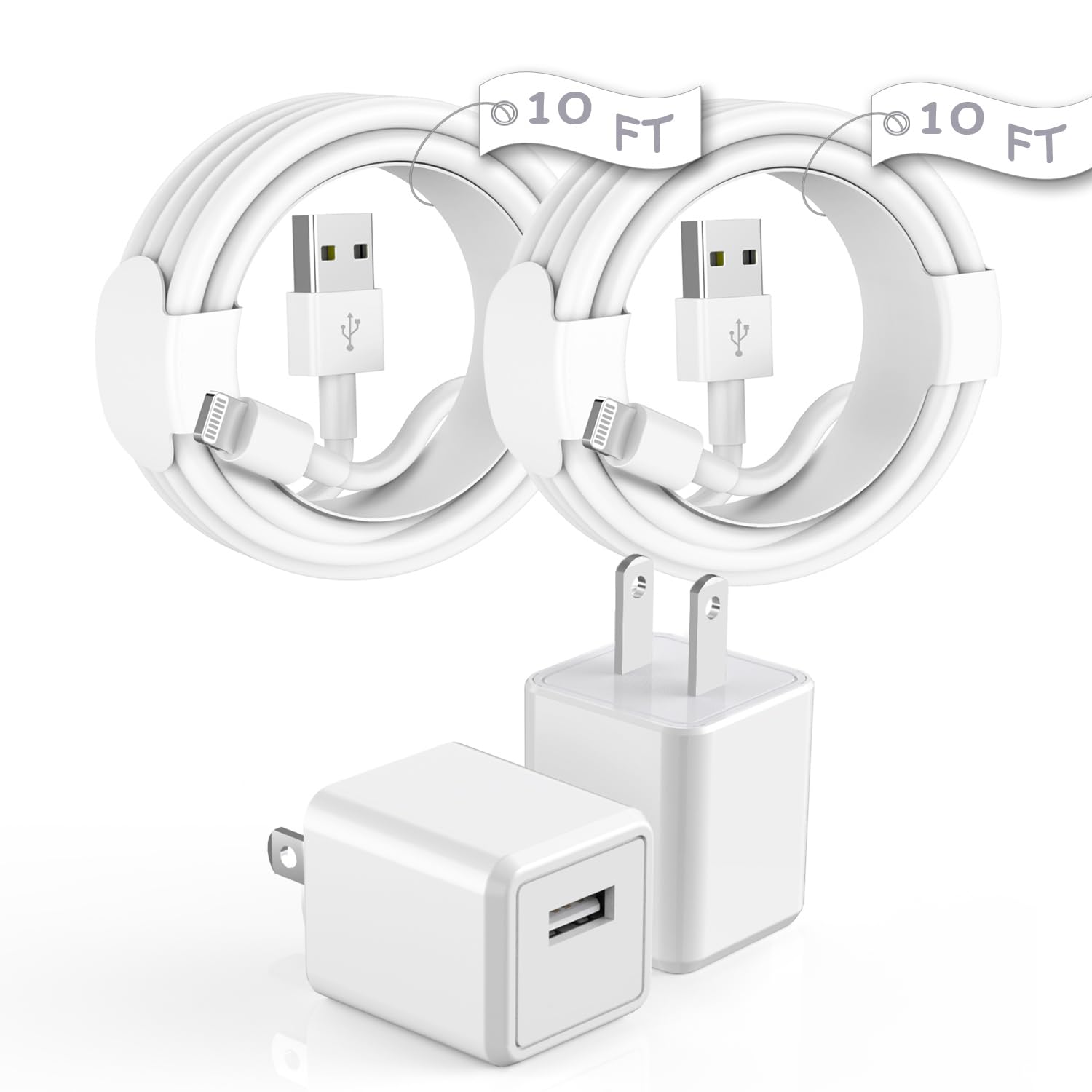 Iphone Charger, 10Ft 2 Pack Long Lightning Cable?Apple Mfi Certified?Extra Long 10Foot Fast Charging Lightning Cord Usb Wall Charger Adapter Block For Iphone 14/Pro/Pro Max/Plus/13/12 11/Xs/Xr/X Ipad