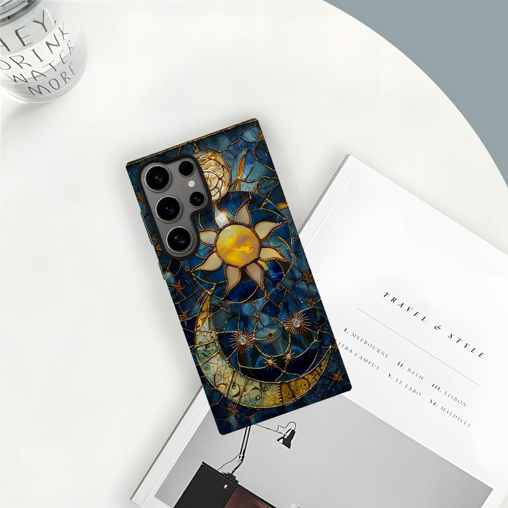 Tnxee Case For Samsung Galaxy S25 Ultra,Sun Moon Celestial Glass Phone Case Drop Resistant Frosted 2 In 1 Solid Dual-Layer Cover