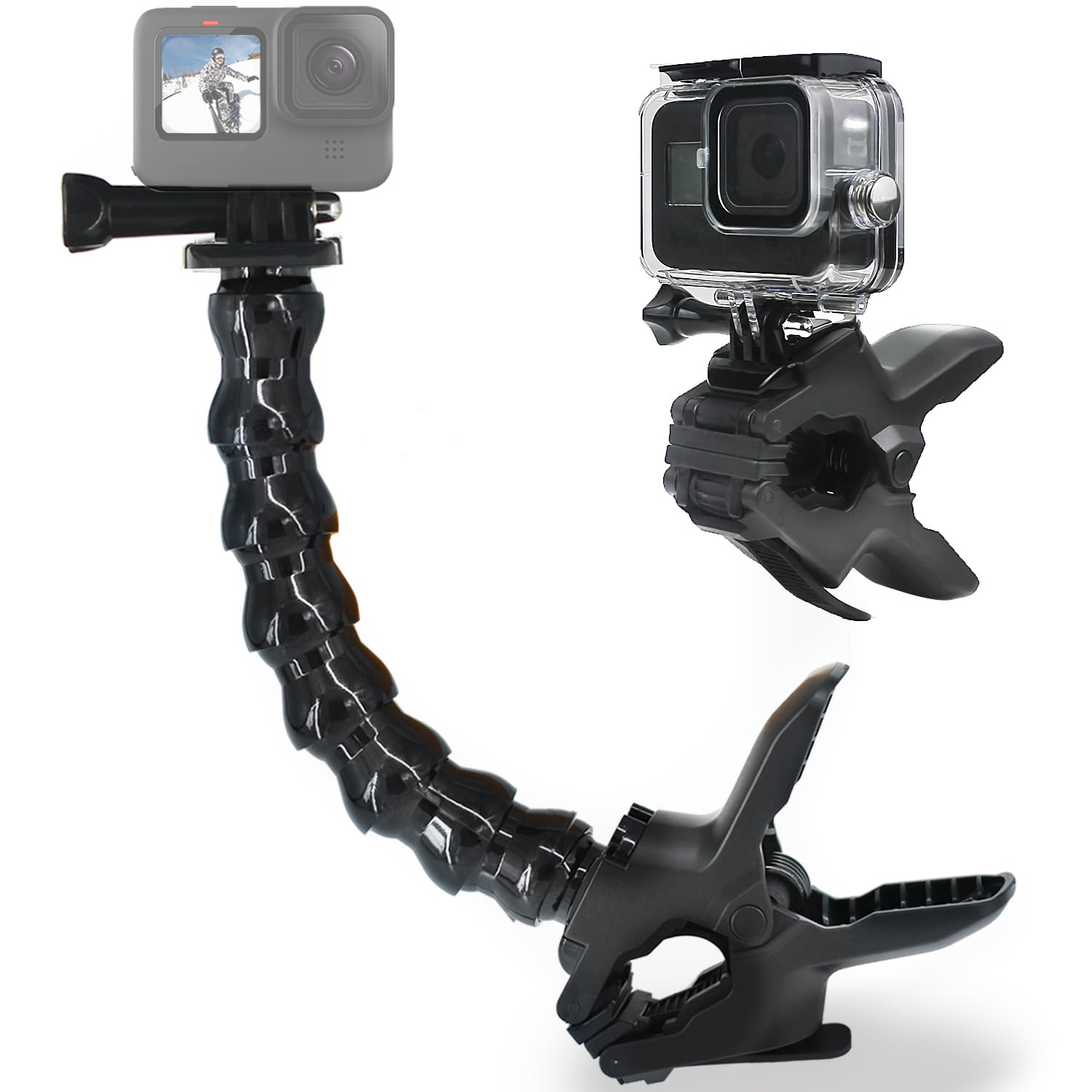 Fitstill Jaws Flex Clamp Mount With Adjustable Gooseneck 8 Sections Compatible With Go Pro Hero 13,12,11,10,9,8,7,6,5,4,Session,3+, 3,2,1,Max,Fusion,Dji Osmo Action 5Pro 4 3 2 Cameras