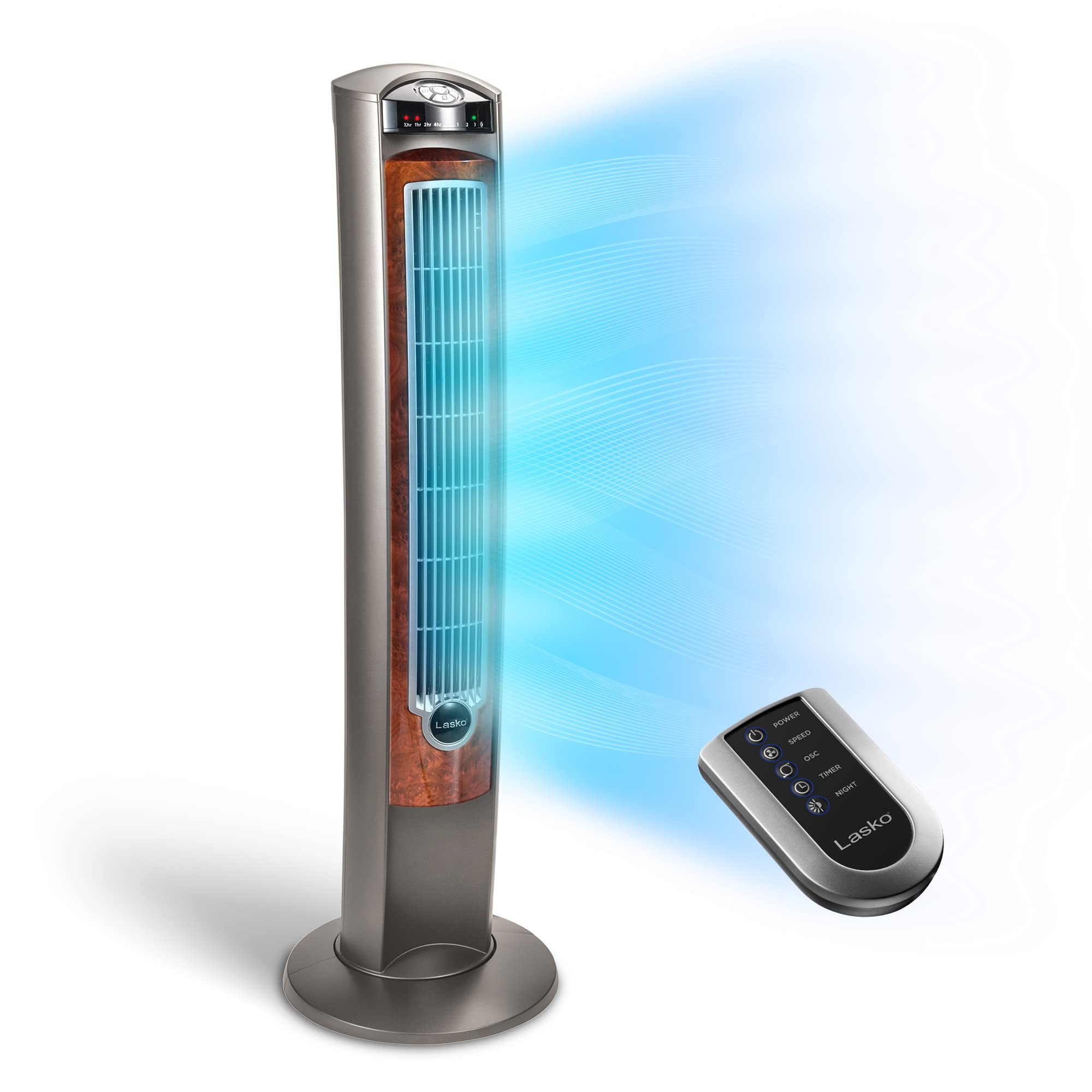 Lasko Oscillating Tower Fan, Nighttime Setting, Remote Control, Portable, Timer, For Bedroom, Home And Office, 3 Quiet Speeds, 4