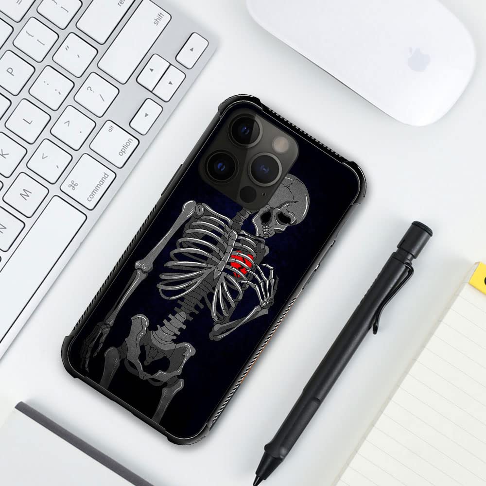 ZHEGAILIAN iPhone 14 Pro Max Case Tempered Glass Back Soft TPU Shock Protective Brake Heart Skeleton