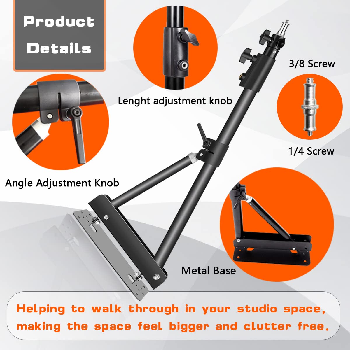 Wall Mounting Triangle Boom Arm For Ring Light, Support 180 Flexible Rotation, 28 51In Adjustable Length, Save Space, For Monoli