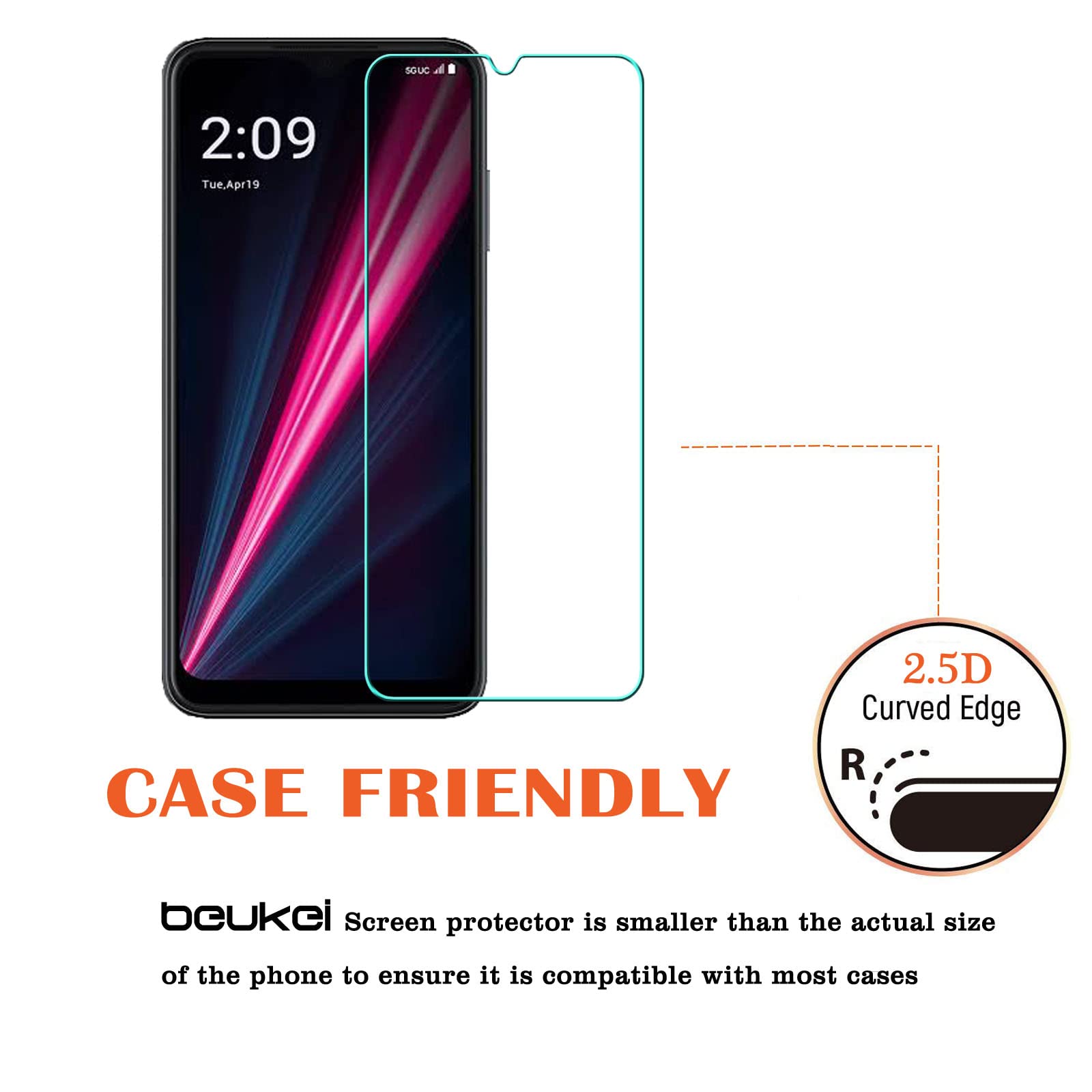 Beukei (3 Pack) (6.82 Inch) Compatible For T Mobile Revvl 6 Pro 5G Screen Protector Tempered Glass,Touch Sensitive,Case Friendly