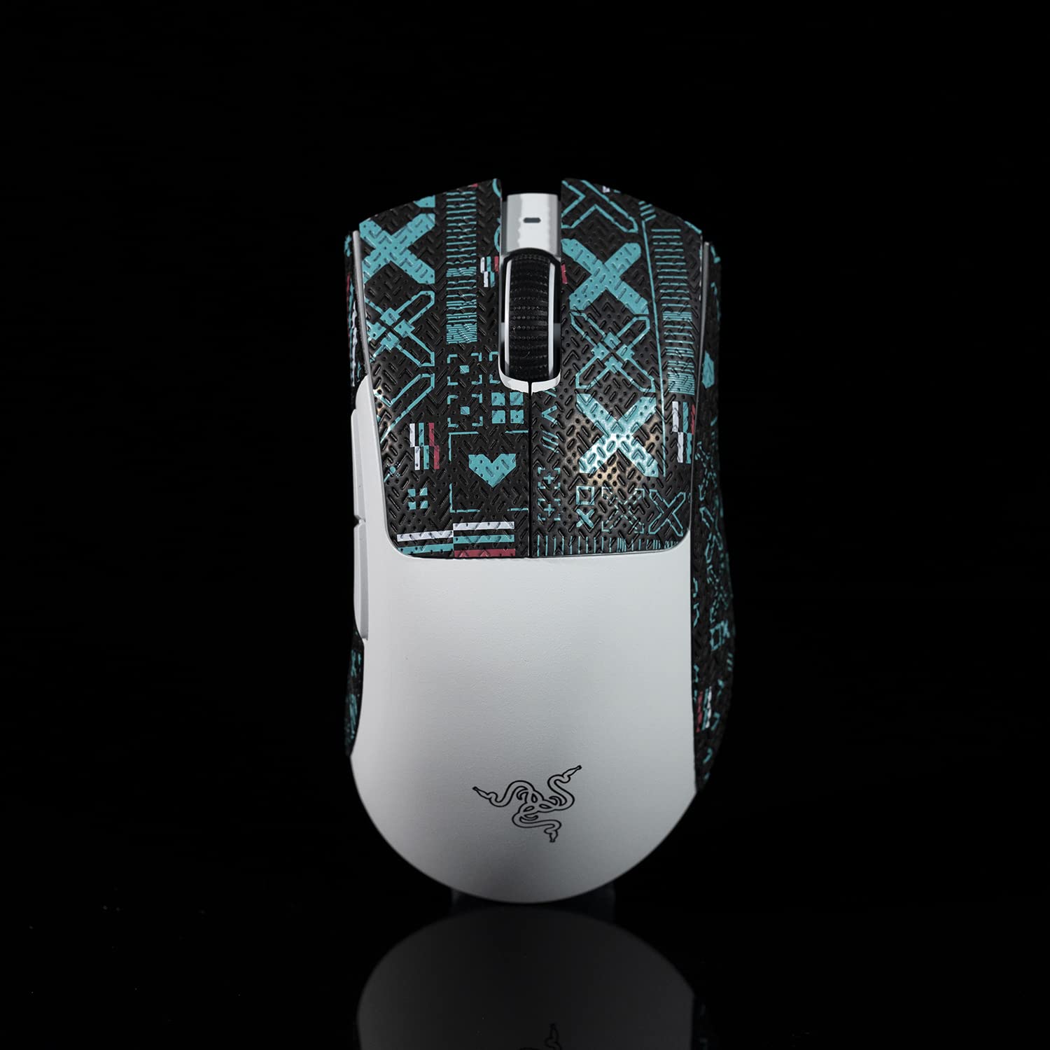 Hokeyio Mouse Grip Tape For Razer Deathadder V3 Pro Professional Non Slip Suck Sweat Resistant Printsteam Black Blue 0.5Mm