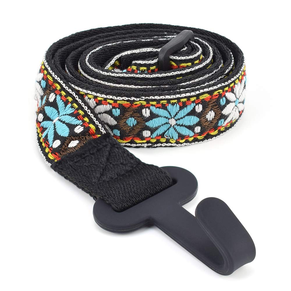 Cloudmusic Ukulele Strap Clip On No Drill J Hook For Soprano Concert Tenor Baritone With Hawaiian Colorful Floral Pattern(Blue W