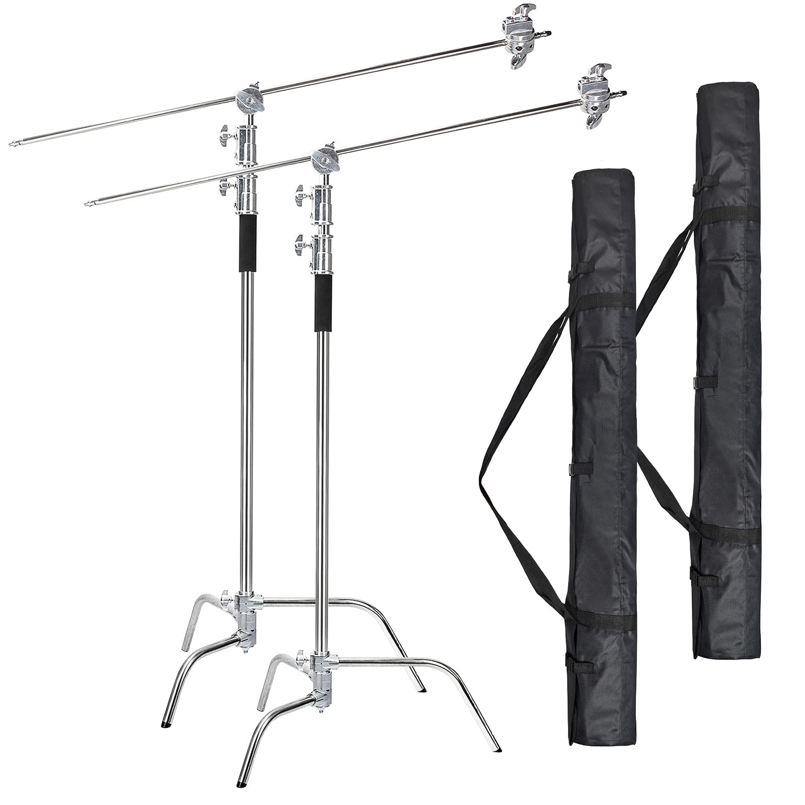 Eachshot C Stand 2 Packs With Bags Metal Max 10.8Ft/330Cm With 3.48Ft/106Cm Holding Arm 2 Pieces Grip Head For Godox Ad400 Pro A