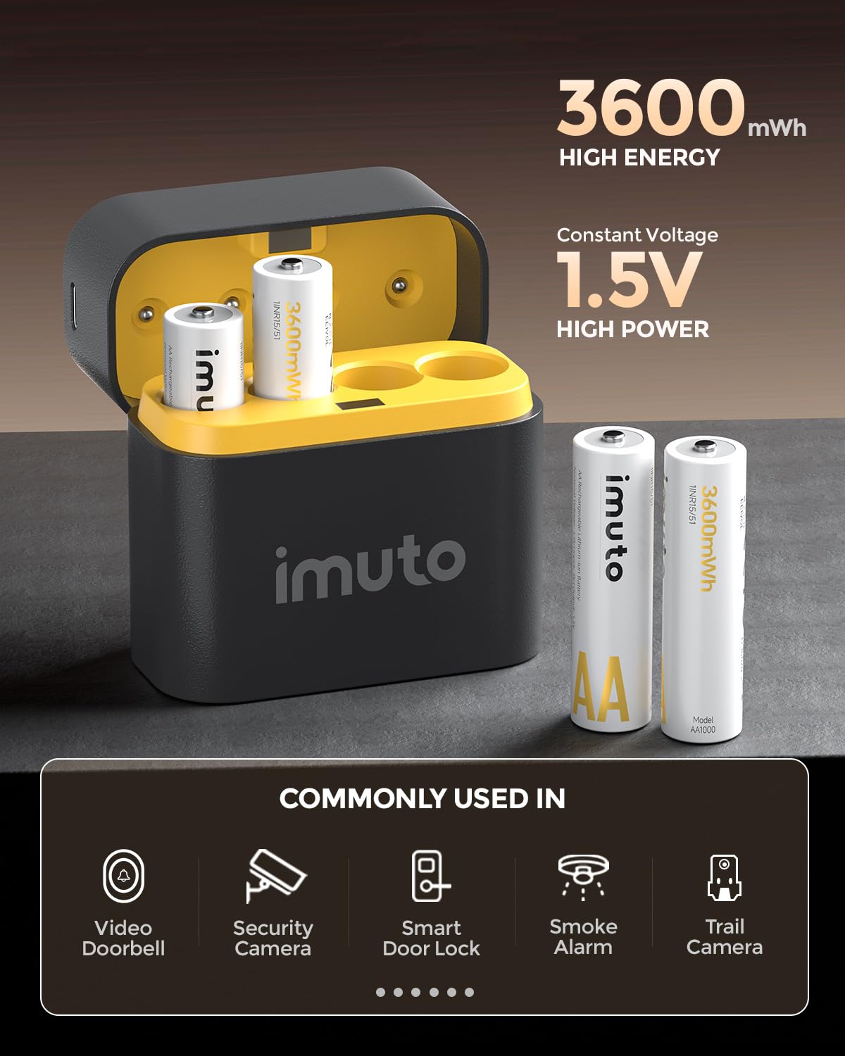 Imuto Rechargeable Aa Batteries With Charger, 3600Mwh Aa Lithium Batteries 4 Pack, 4 Slot Storage Box Style Lithium Battery Char
