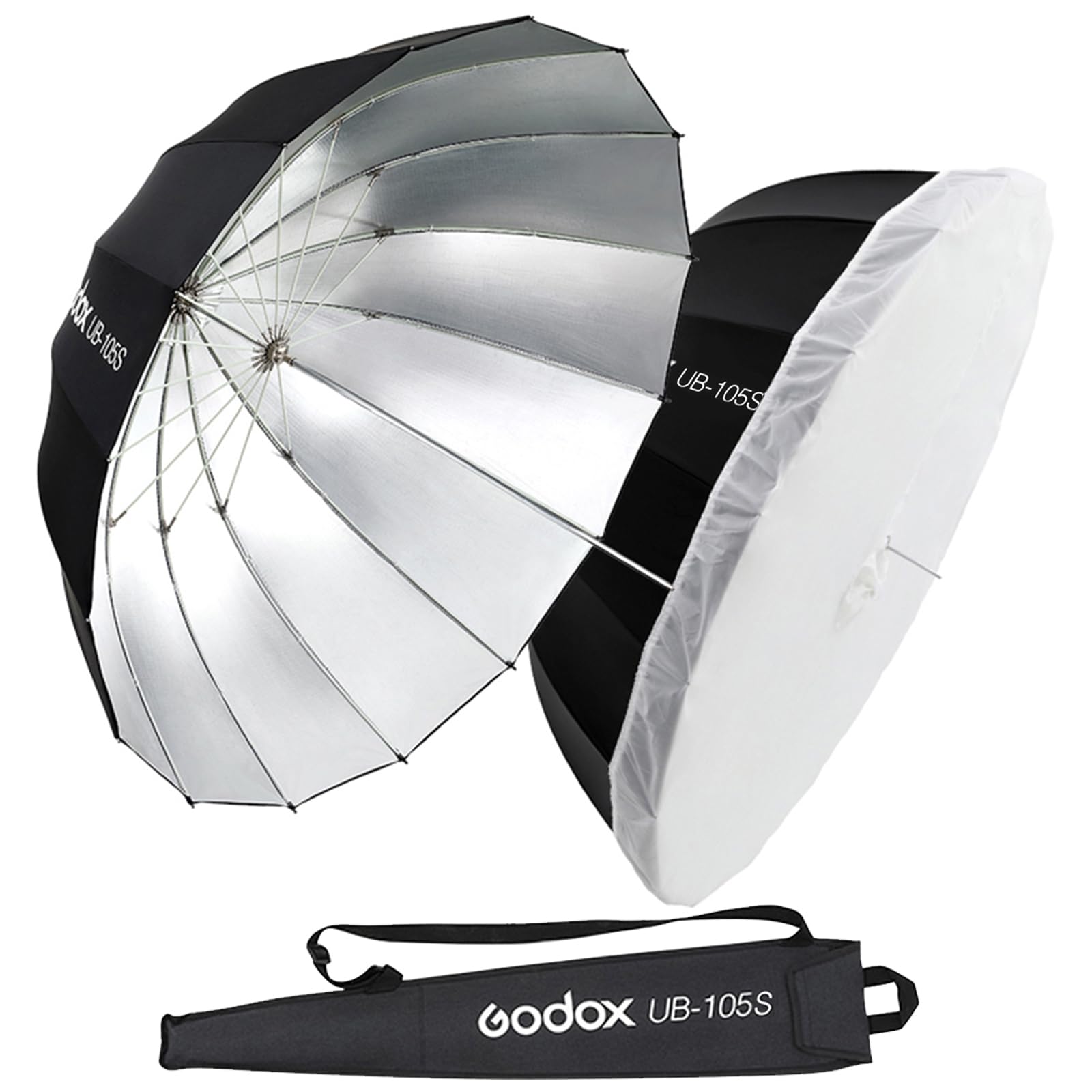 Godox Ub 105S 41.3'' 105Cm Silver Inner Deep Parabolic Reflective Umbrella Photography Studio Soft Light Umbrella With Withe Dif