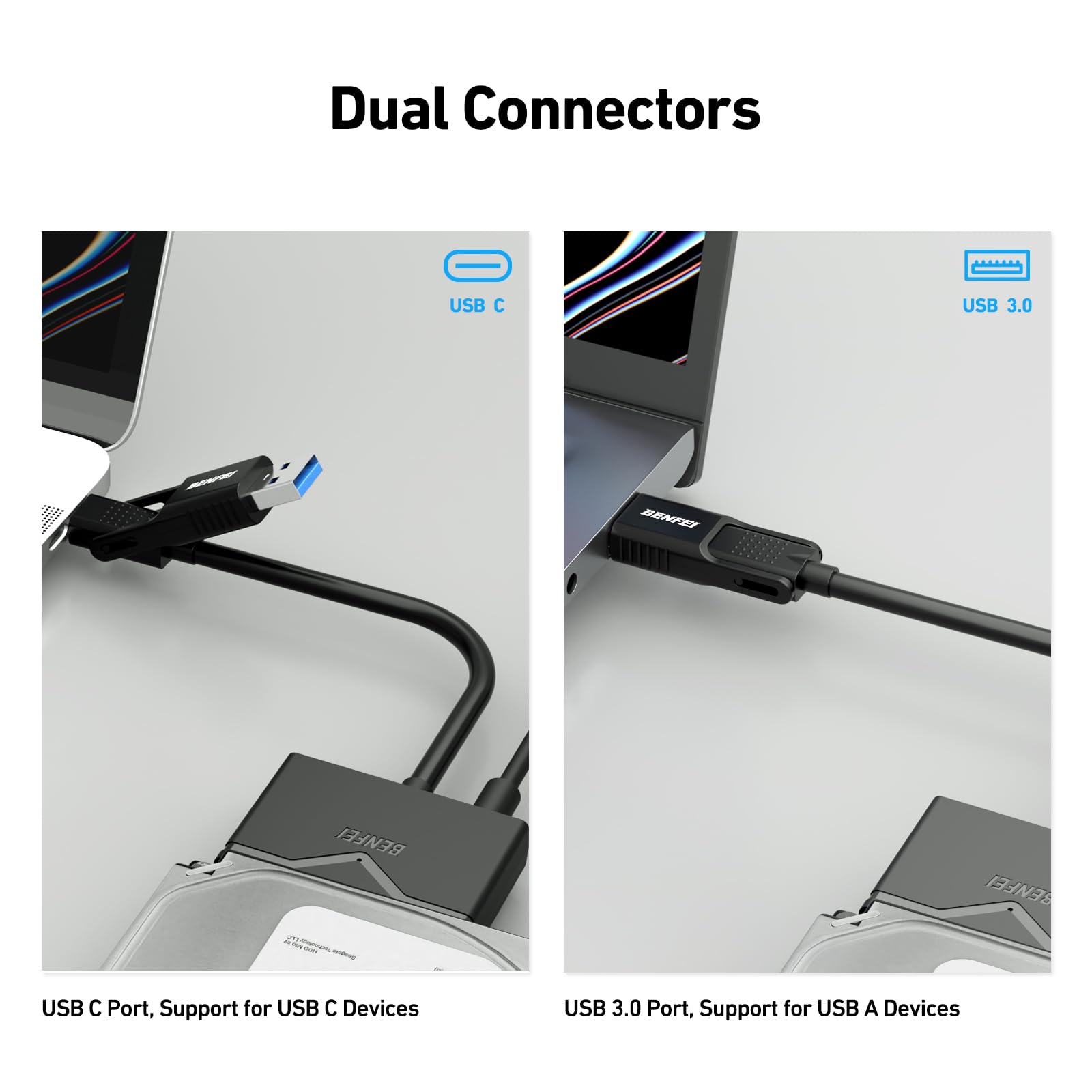 Benfei Sata To Usb 3.0 Cable, Usb 3.0 To Sata Iii Hard Drive Adapter Compatible For 2.5 3.5 Inch Hdd/Ssd Hard Drive Disk With 12