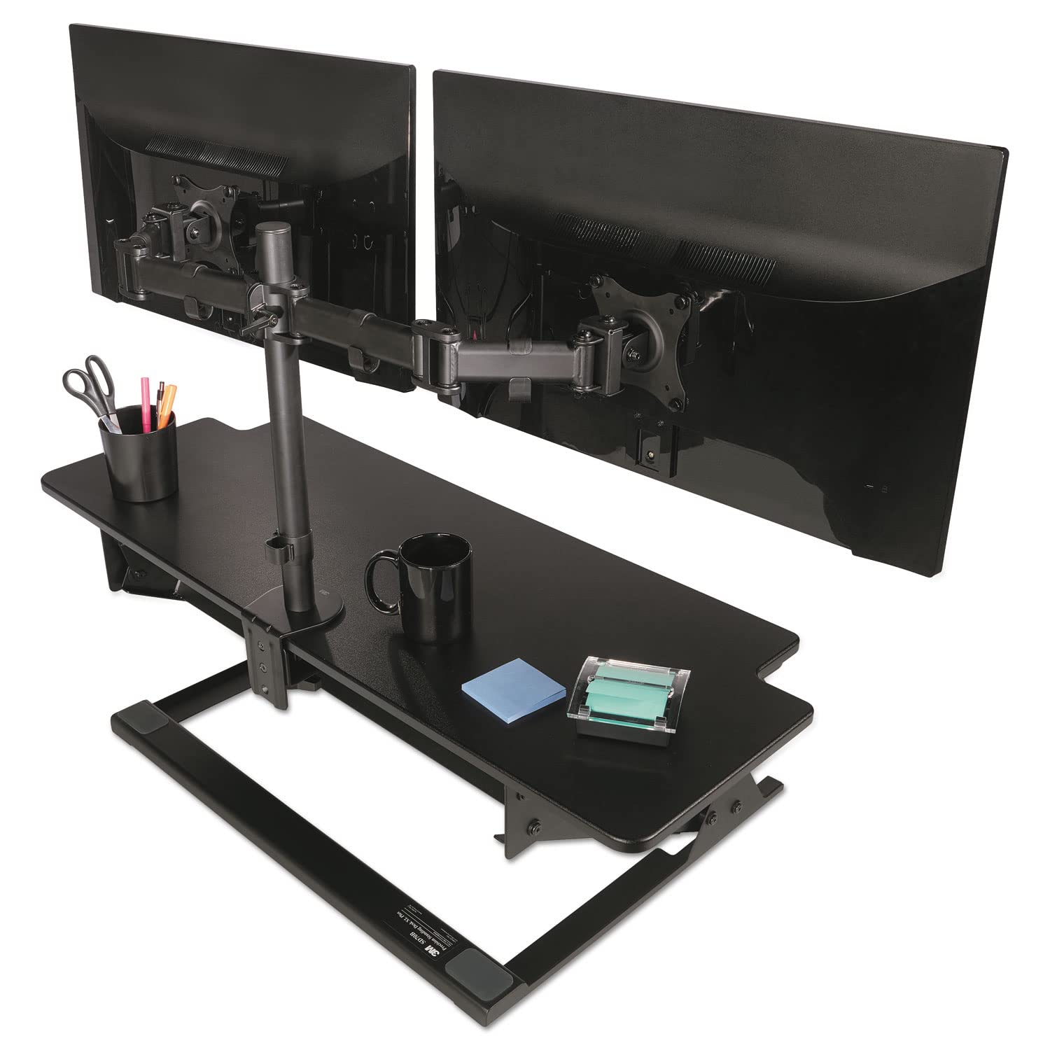 3M Dual Monitor Mount, For 27 Monitors, 360 Degree Rotation, +45 Degree/-45 Degree Tilt, 90 Degree Pan, Black, Supports 20 Lb