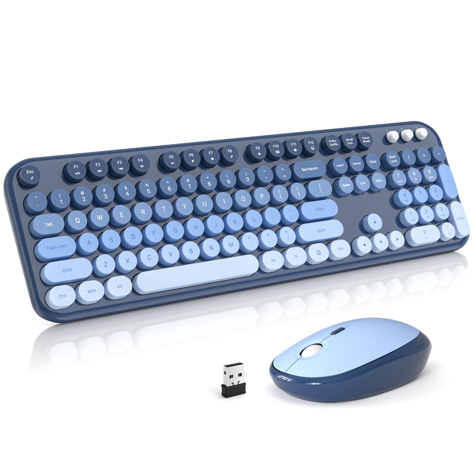 Atelus Wireless Keyboard and Mouse Combo, Typewriter Full Size Keyboard with Number Pad, Ergonomic Design for Windows PC Compute