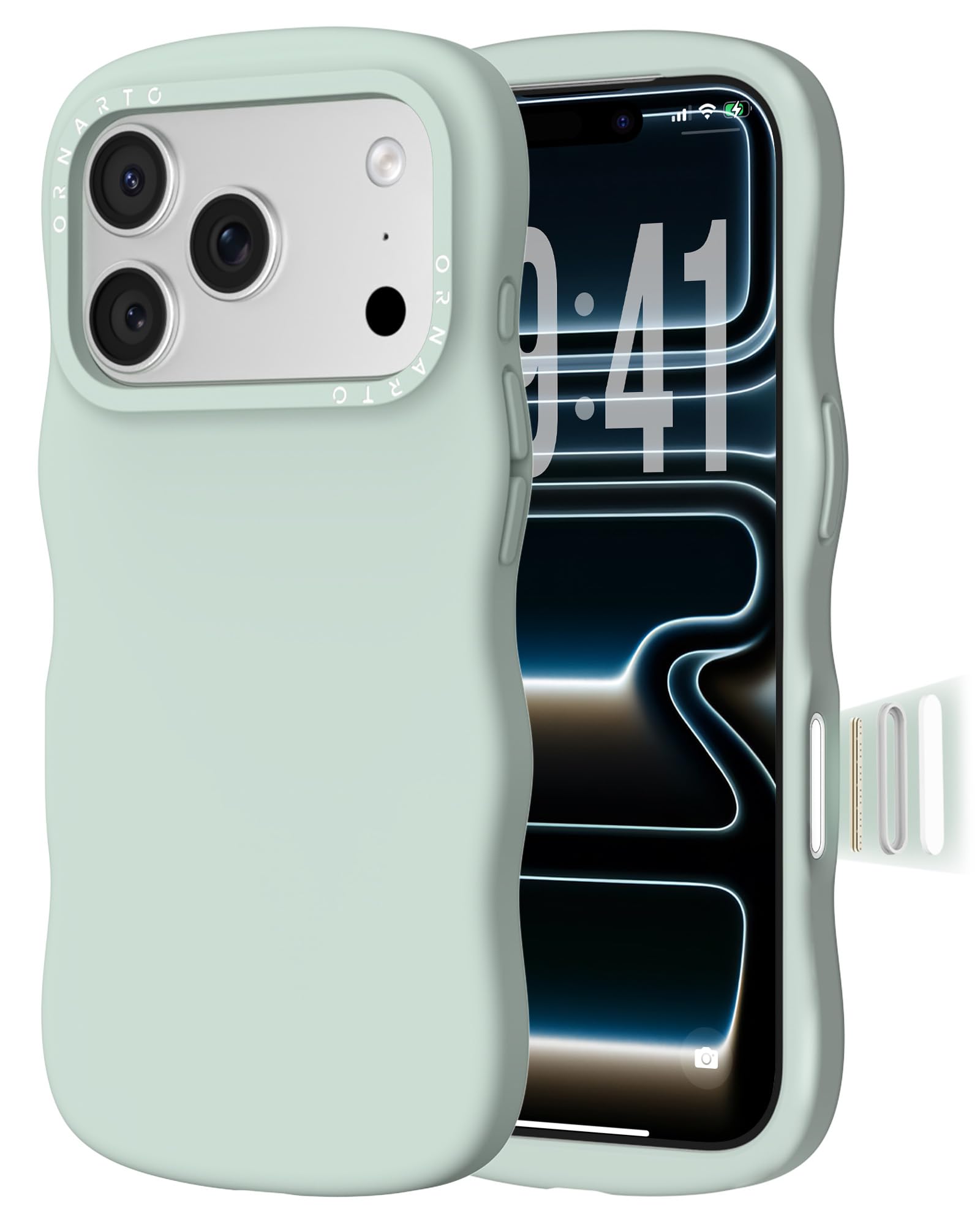 ORNARTO for iPhone 17 Pro Case 6.3, Wavy Liquid Silicone Shockproof Drop Protection Case with Camera Control Button, Skin-Friend