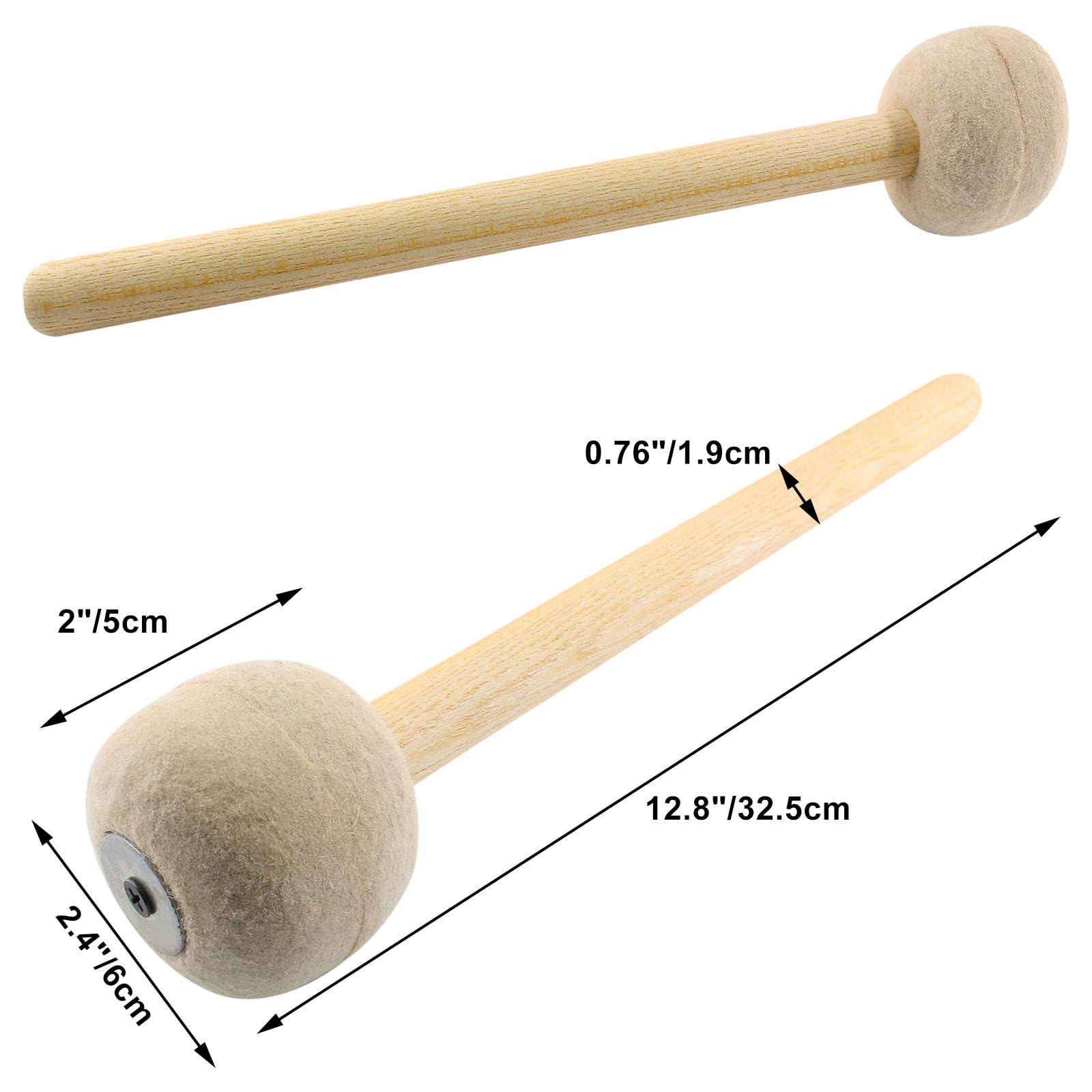 Jiozermi 2 Pcs Drum Mallet 13.22 Inches Length, Wool Felt Drum Stick, Anti Slip Bass Percussion Sticks, Instrument Band Accessor